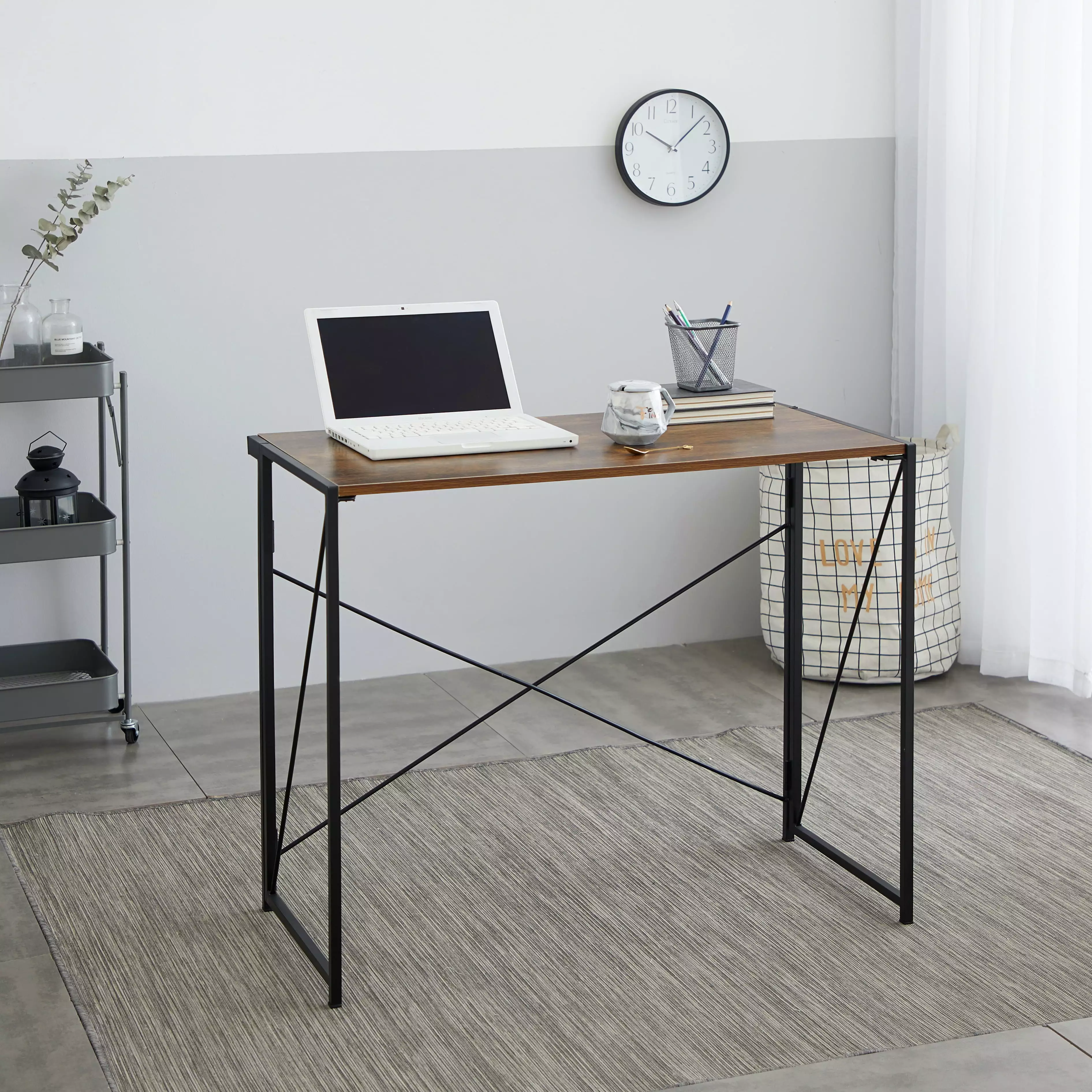 Urban Shop Collapsible Office Desk Wood and Metal Brown Finish