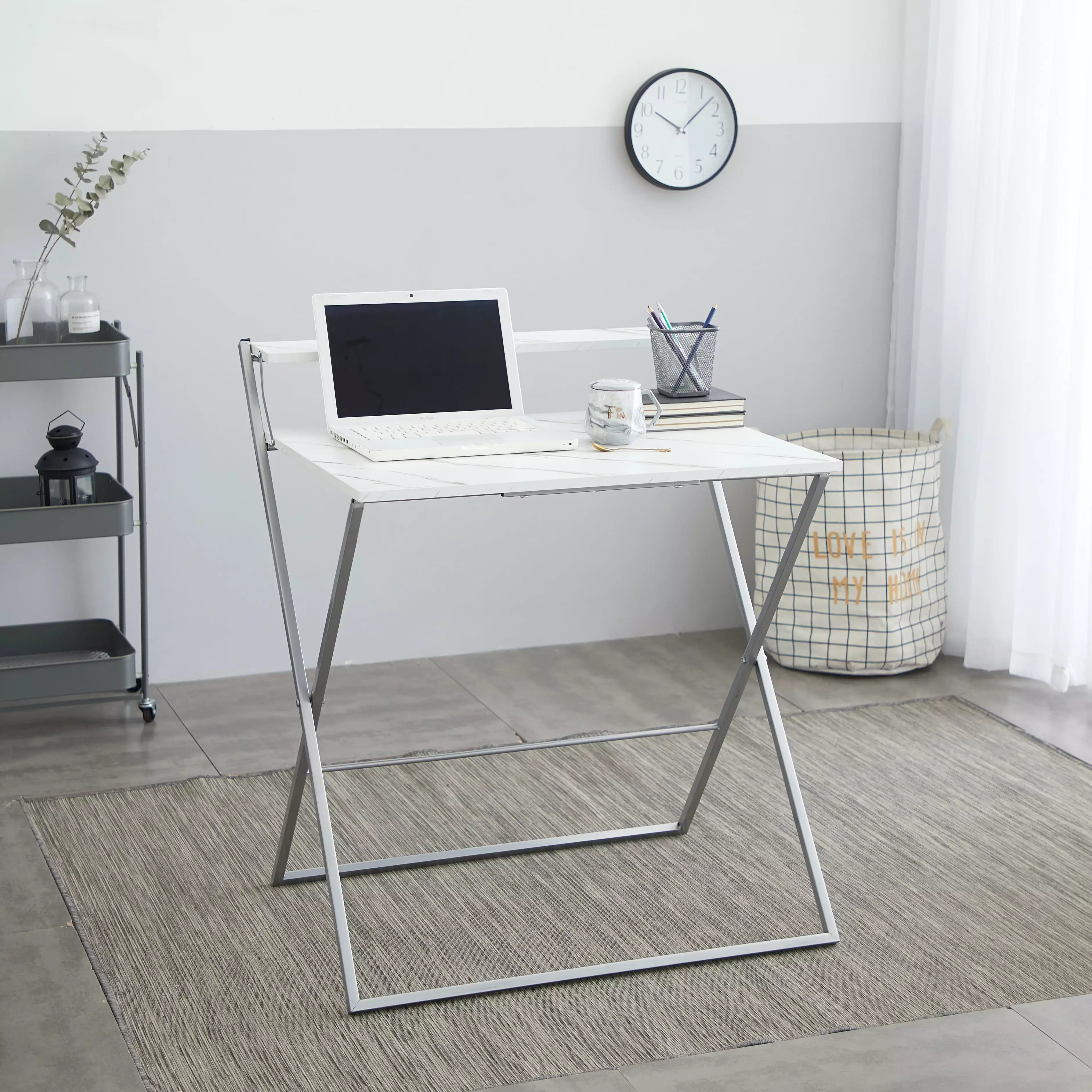 Urban Shop Dark Gray 2 Tier Folding Desk Compact Space Saving Workstation