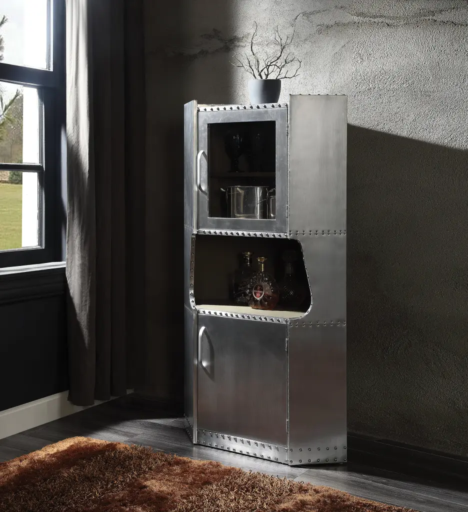 Aluminum 2 Door Cabinet 1 Shelf Freestanding Silver Powder Coated furniture max