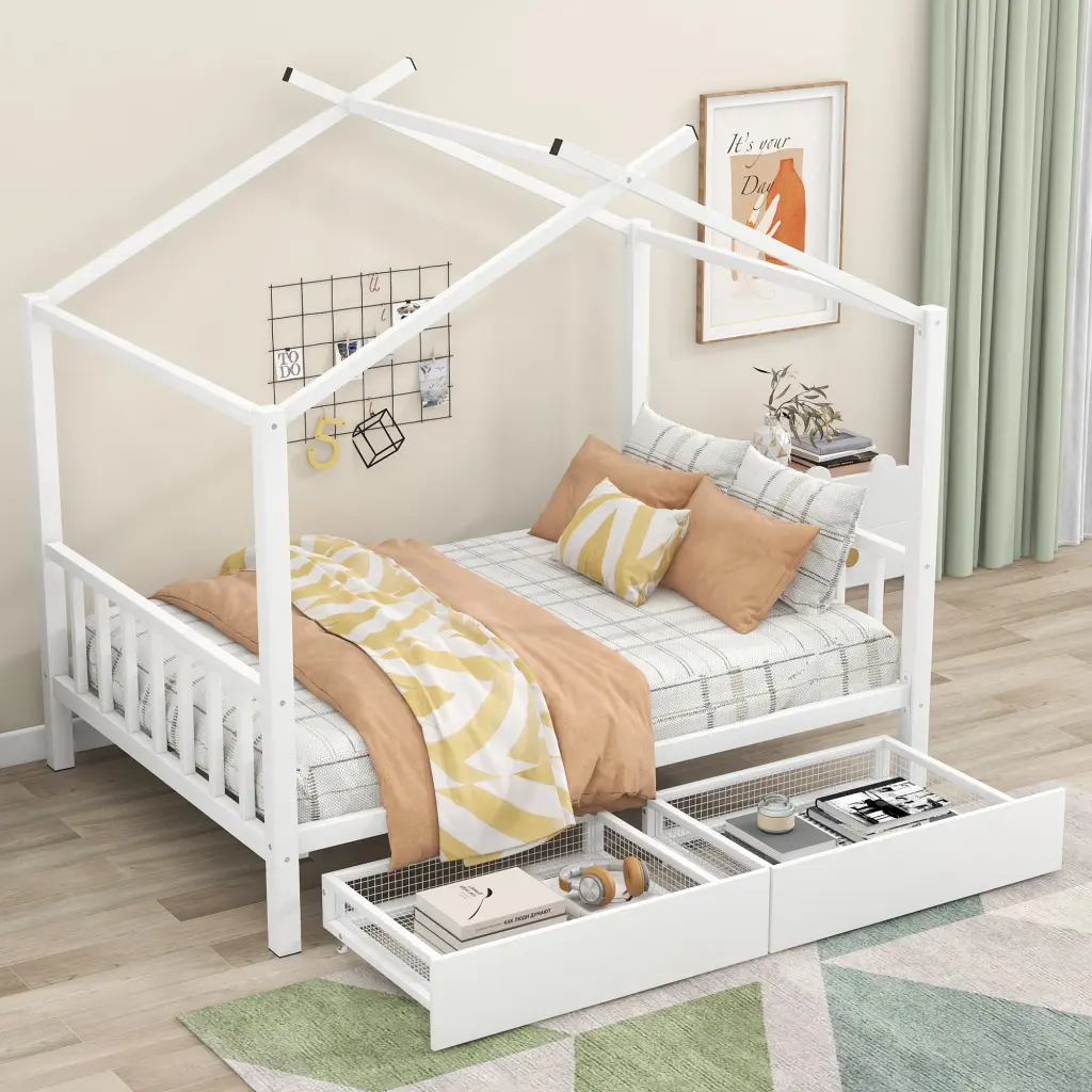Full Size Metal Platform Bed Two Drawers, Headboard And Footboard Bedroom wm store