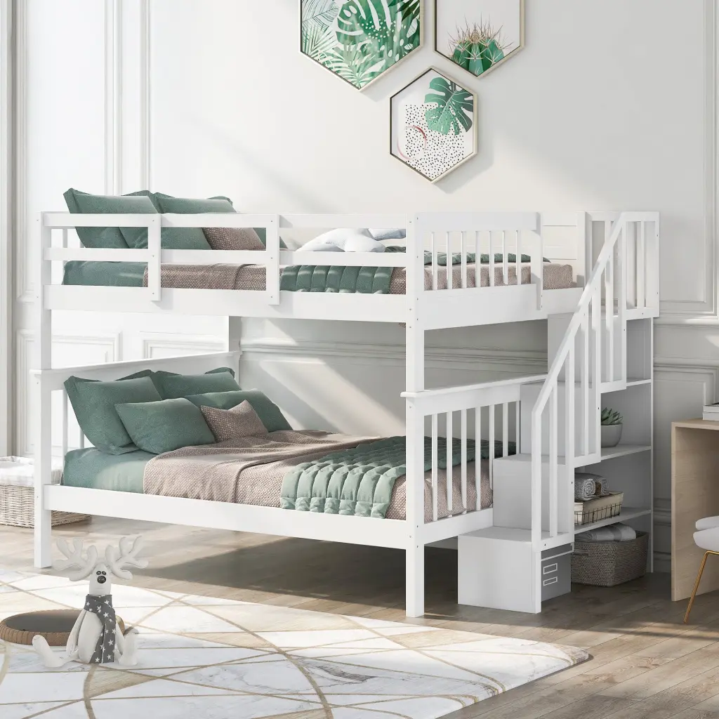 Stairway Full Over Full Bunk Bed Storage And Guard Rail Bedroom lucky furniture