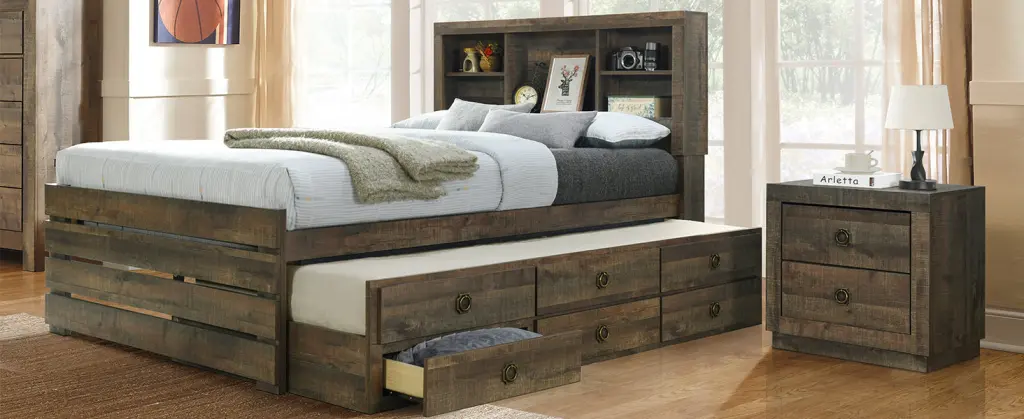Farmhouse Style Full Size Bookcase Captain Bed Three Drawers bed best