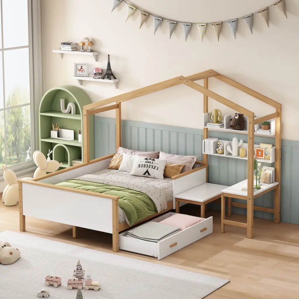 Full Size Wooden Houtilize Bed White And Original Wood Colored Frame bed best