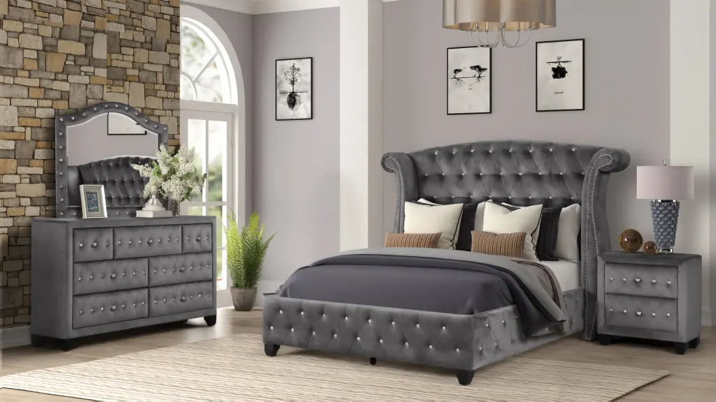 Sophia Modern Style Crystal Tufted Full 4 Piece Bed Set Full Size galaxy home furnishings