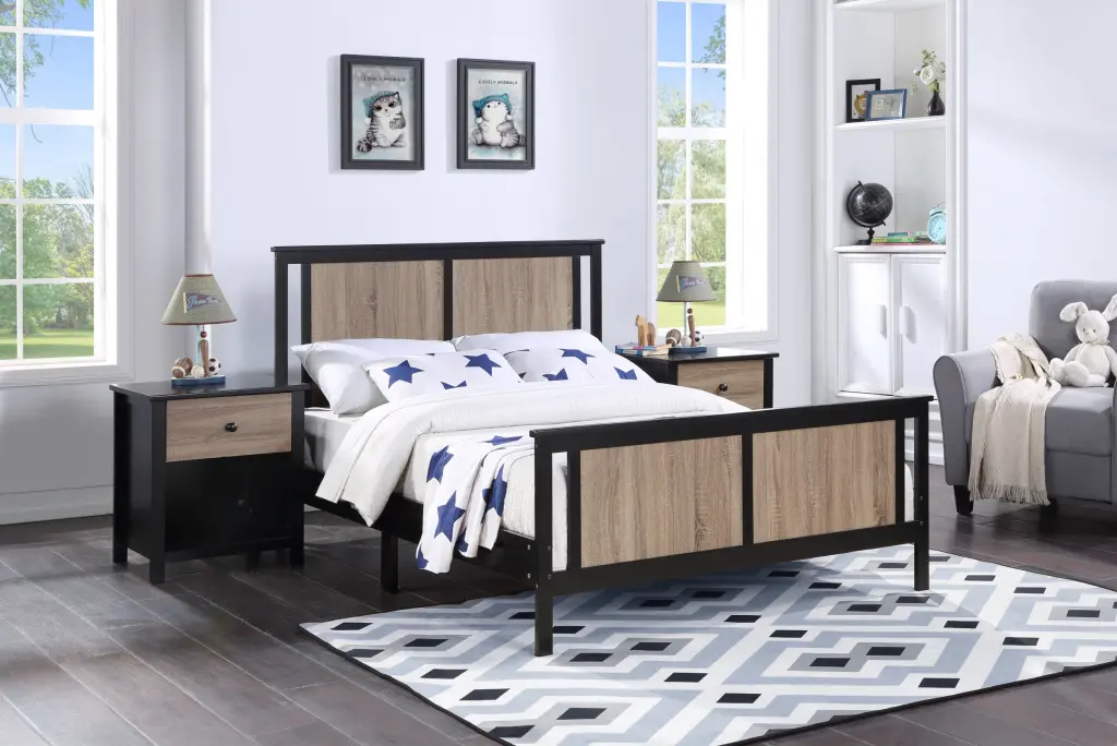 Connelly Reversible Panel Full Bed Frame Black Vintage Walnut Finish simple living