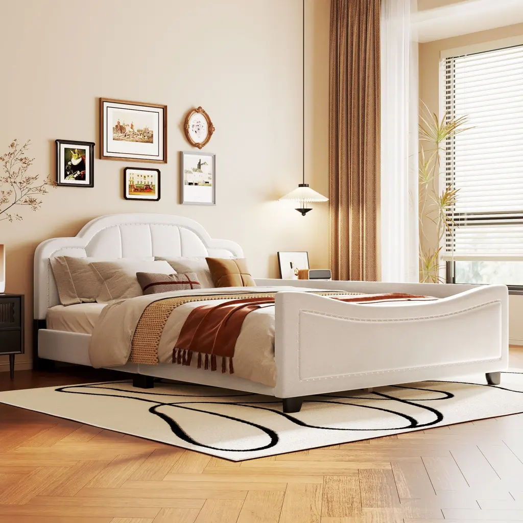 Full Size Upholstered Daybed Cloud Influenced Headboard And Embedded Elements lucky world