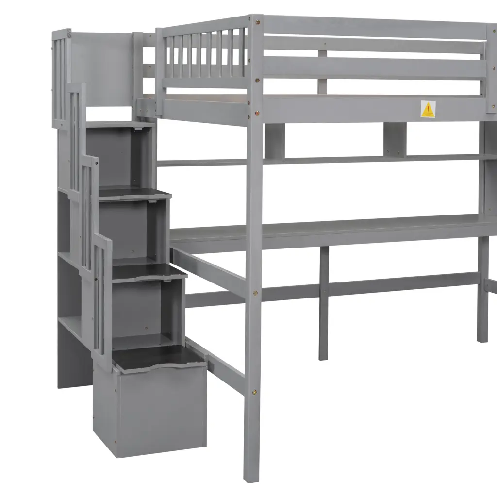 Full Size Loft Bed Built Desk Bookshelves and Storage Staircase Space Saving Design inspirit