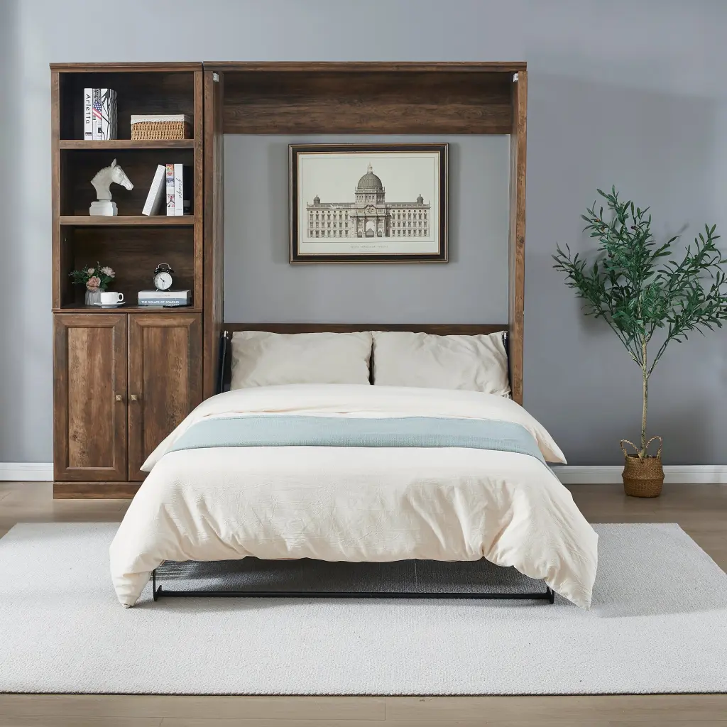 Full Size Half Self Close And Open Murphy Bed 1 Side Cabinet Storage bed best