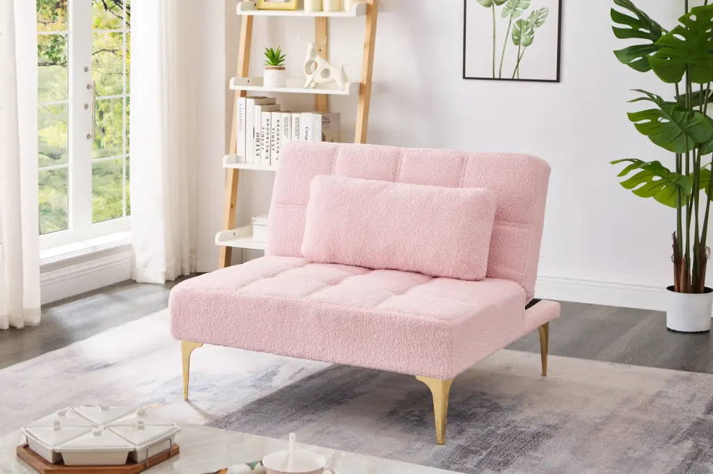 Convertible Single Sofa Bed Futon Gold Metal Legs Teddy Fabric hdf store