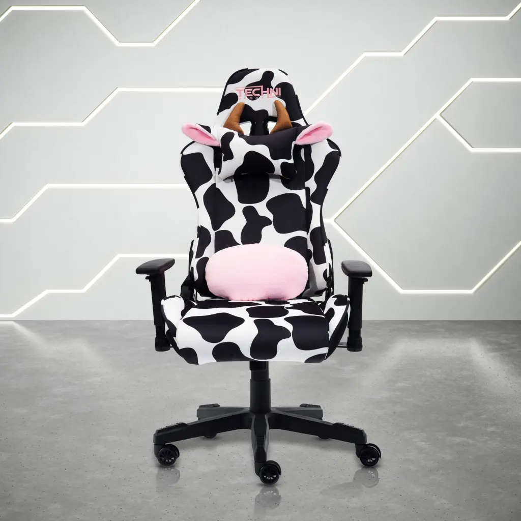 Ts85 Cow Print Luxx Series Gaming Chair Nylon Casters Black White technimobili