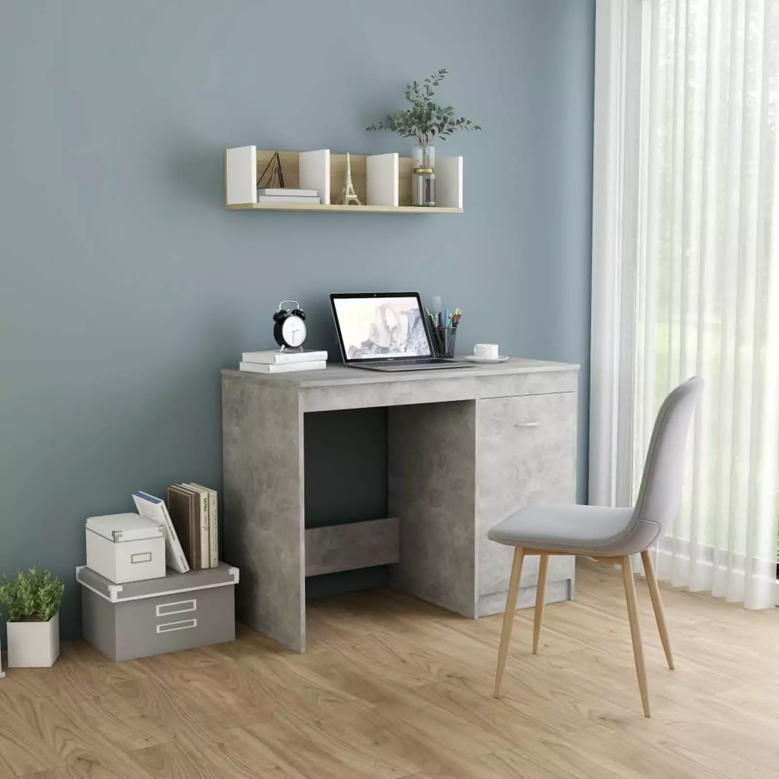 Anself Multifunctional Computer Desk Storage Cabinet - Light Gray Study Writing Table