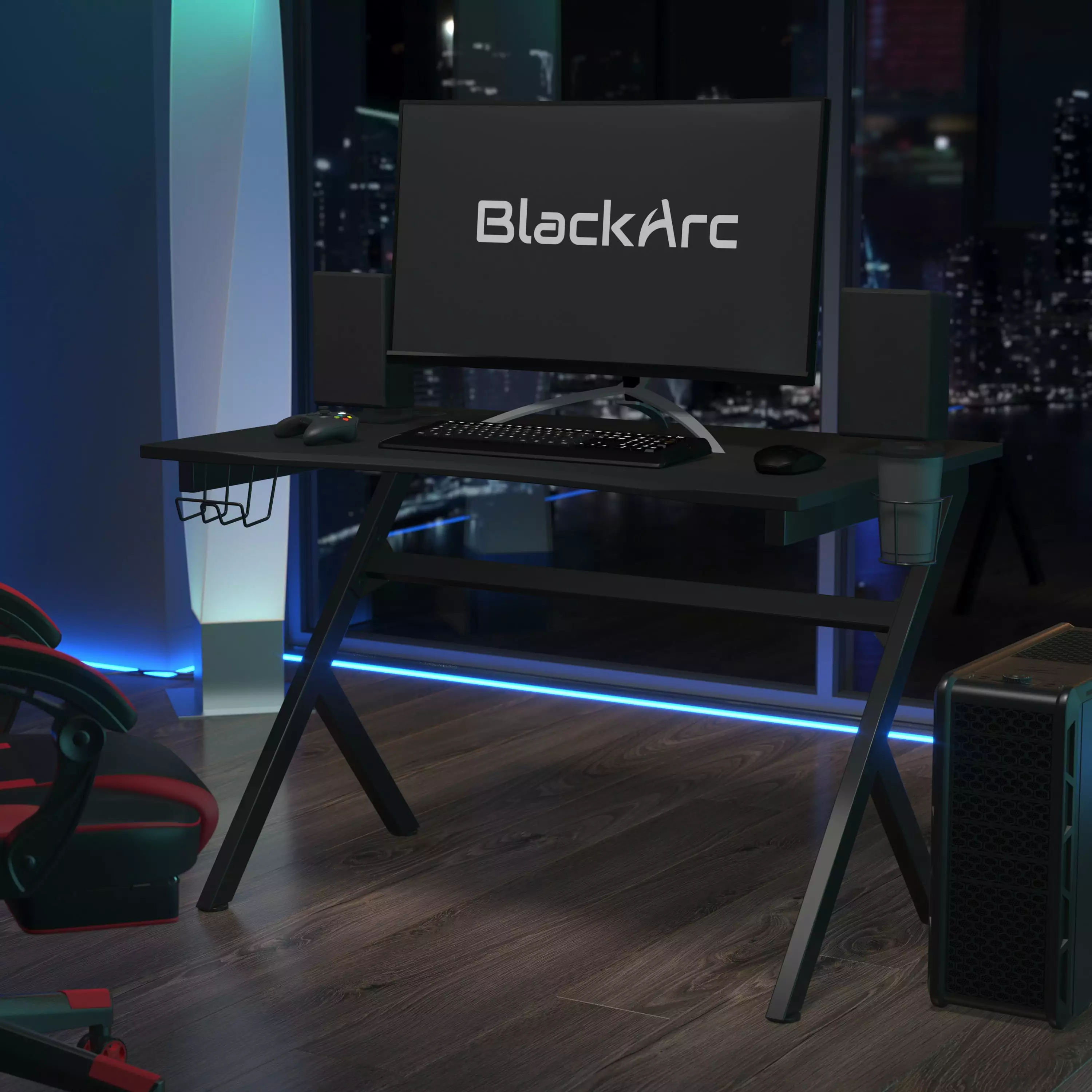 BlackArc Gaming Desk Carbon Fiber Desktop Steel Frame and Detachable Accessories