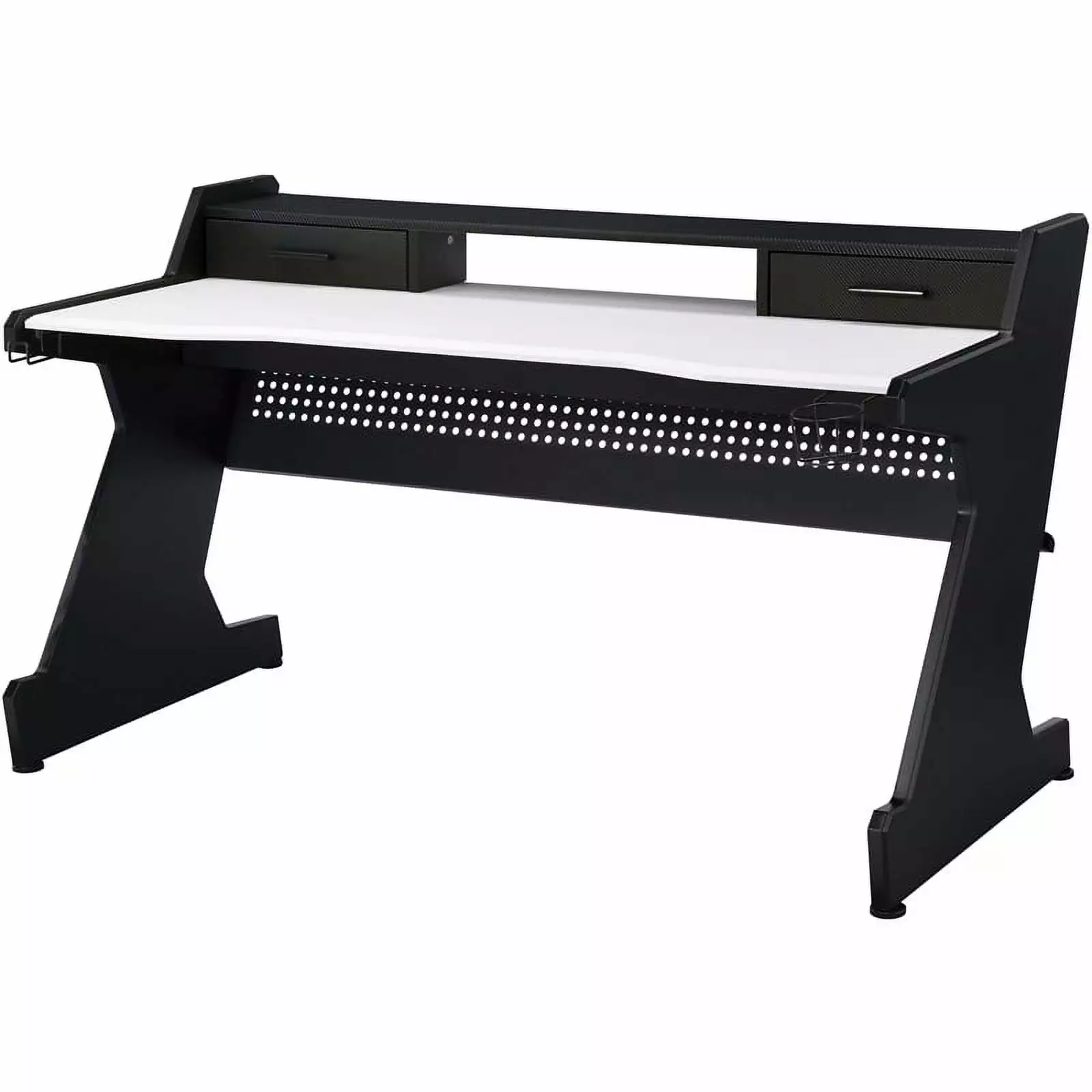 Bowery Hill Wooden Top 2-Drawer Gaming Table Metal Frame Black and White - Compact Gaming Desk