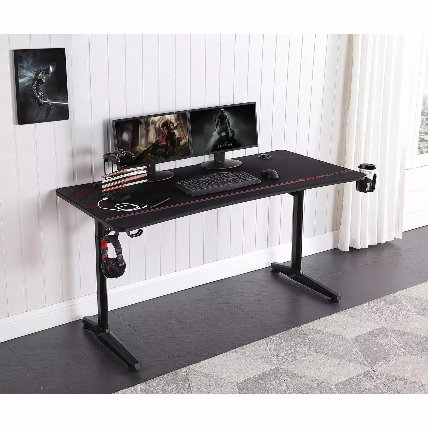 Tarnov Black Rectangular Metal Gaming Desk USB Ports PC Setup Coaster Company