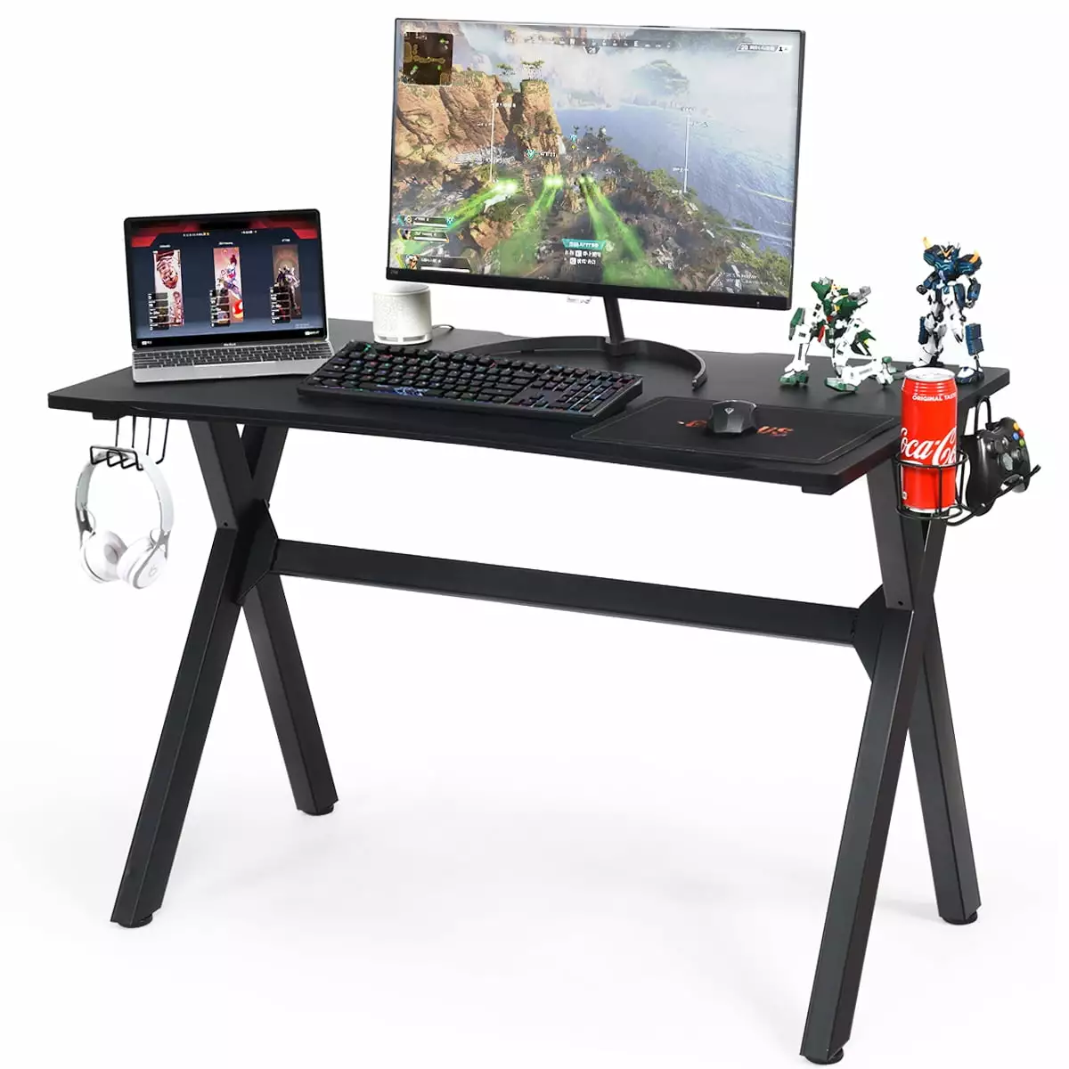 Costway Gaming Desk Cup Holder Headphone Hook Gamer Workstation