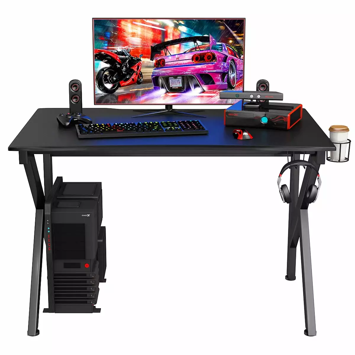 Costway Gaming Desk Gamers Computer Table E-Sports K-Shaped Cup Holder Hook Home New