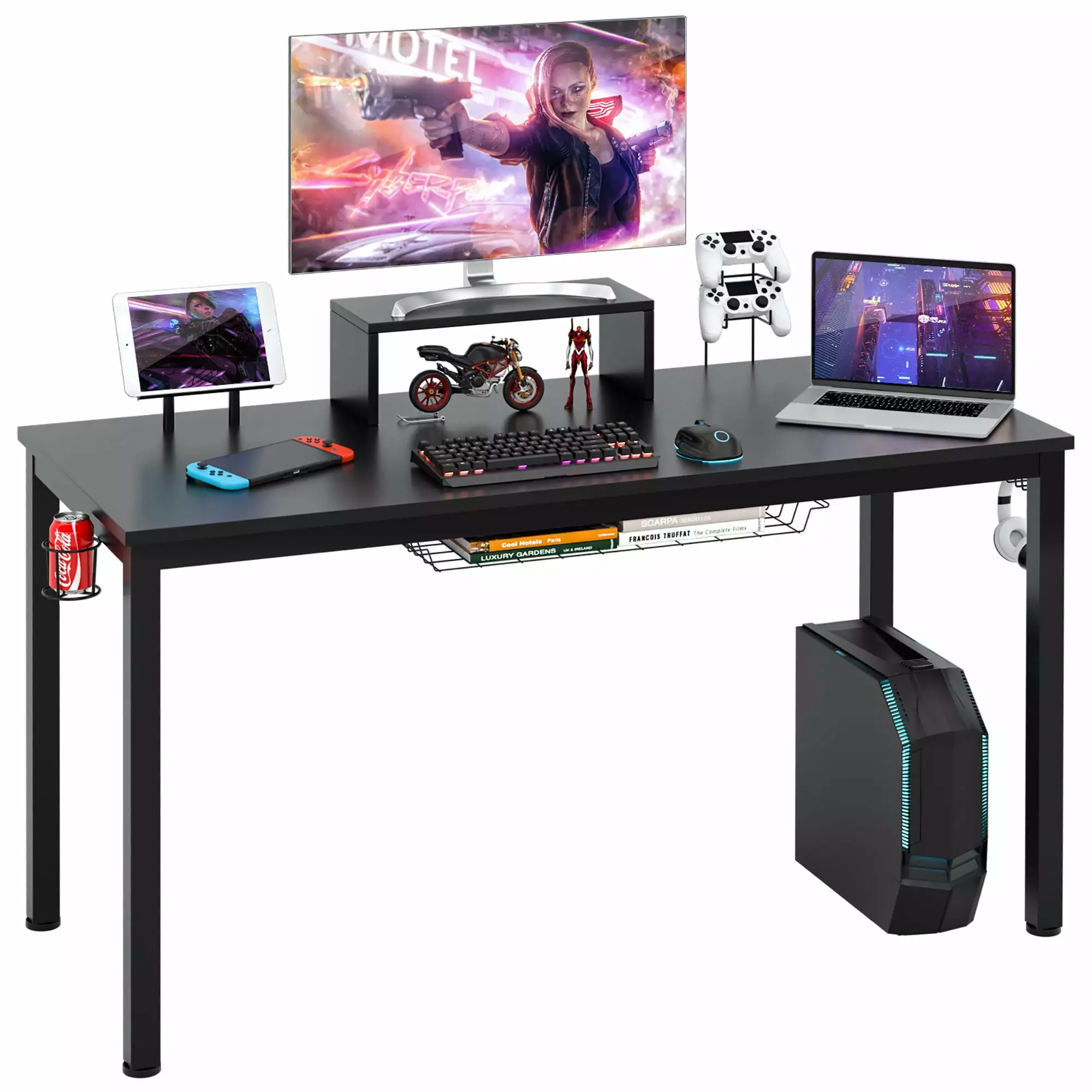 Costway 55 Inch Gaming Desk Racing Style Cup Holder Headphone Hook