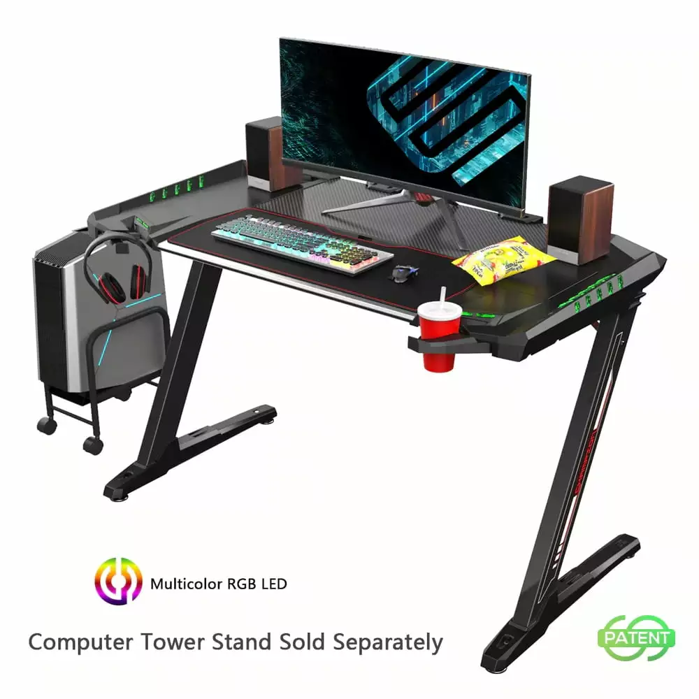 Eureka Ergonomic Z2 50 Inch Black Carbon Fiber Surface Gaming Desk PC Setup