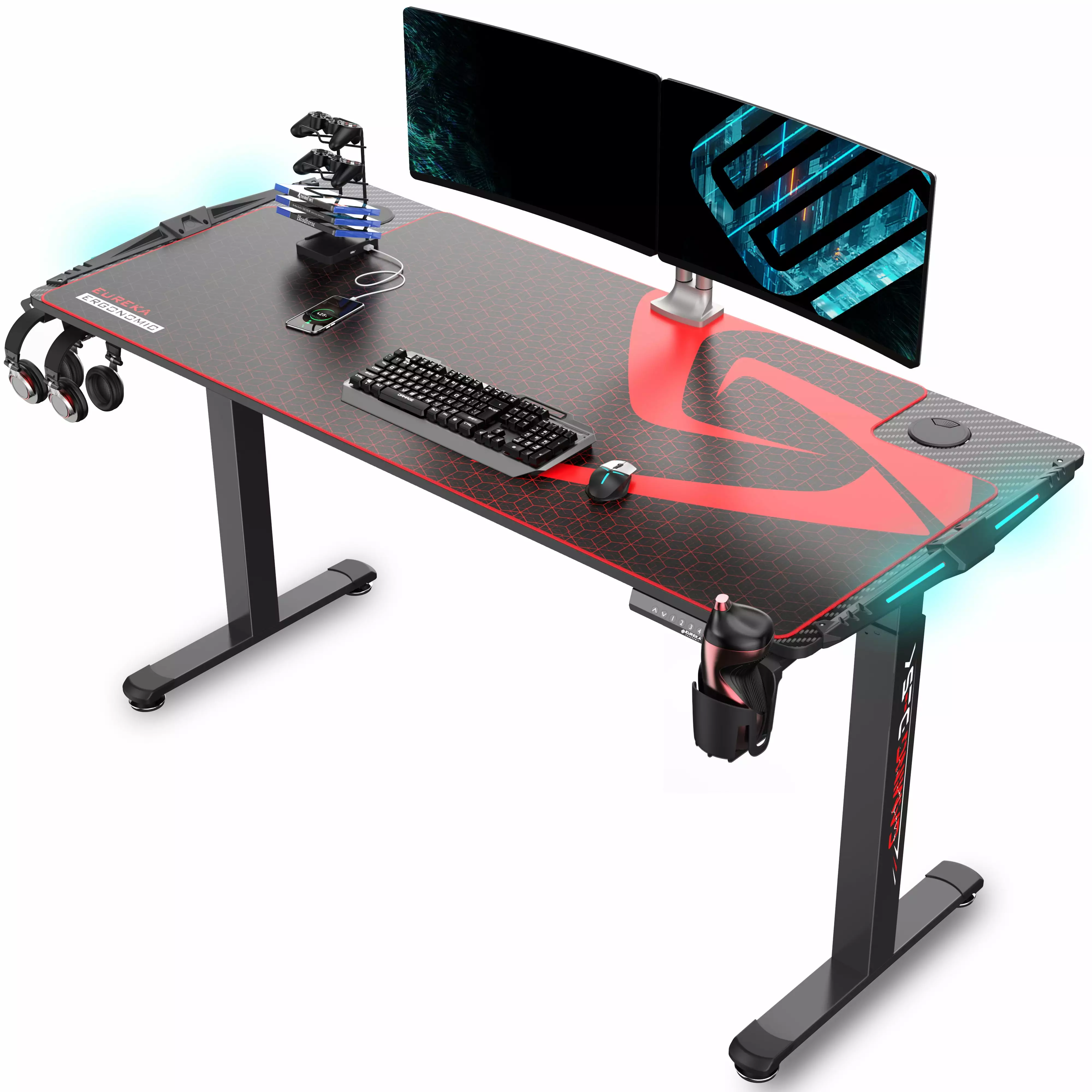 Eureka Ergonomic 65 Large Electric Height Adjustable Gaming Desk RGB LED Light