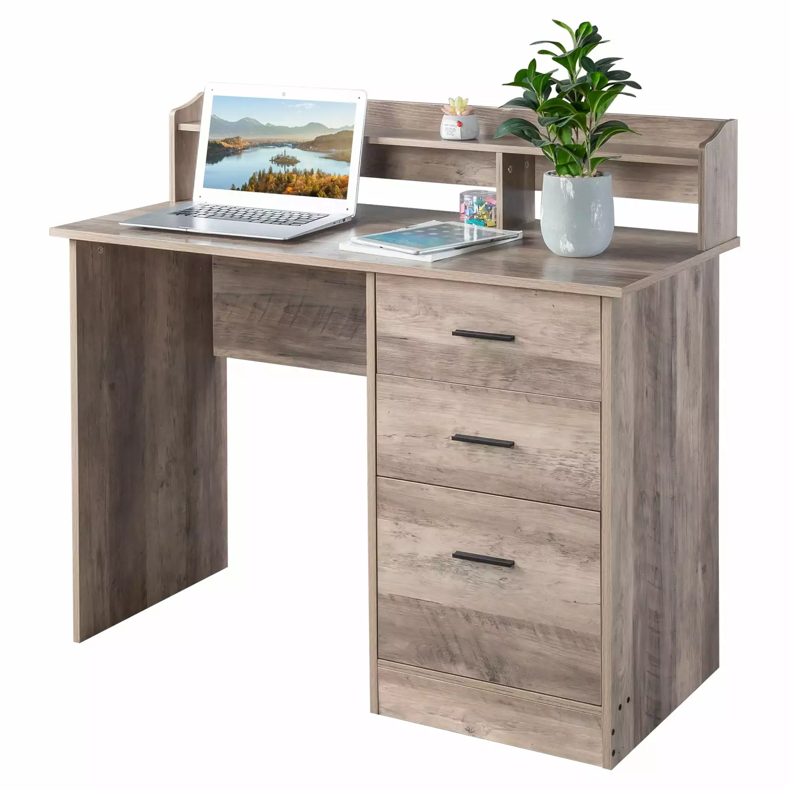 Ktaxon Gaming Desk 3 Drawers Oak Computer Desk Storage Rack Anti-slip Separator FCH