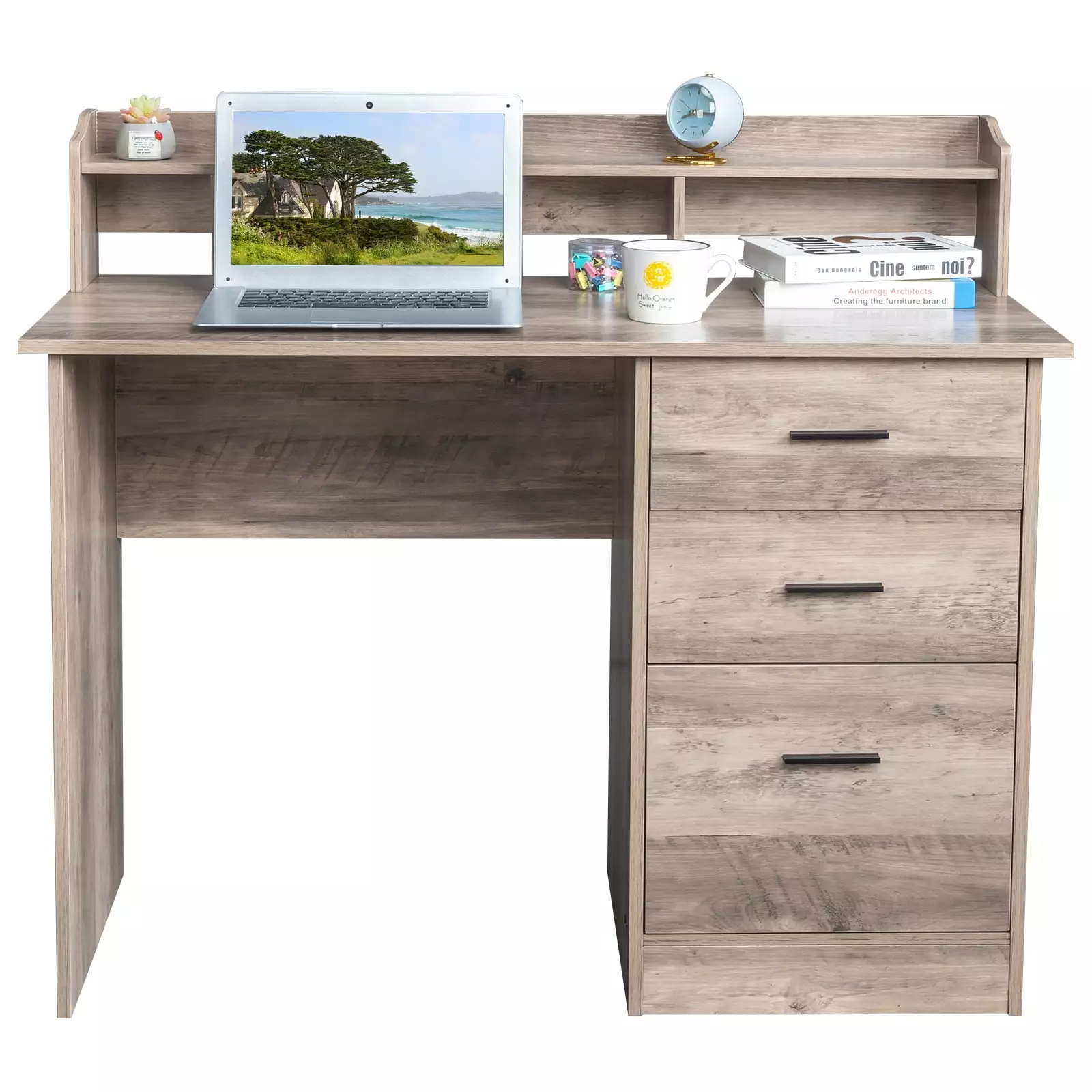 Zimtown Gaming Desk 3 Drawers Computer Desk Desktop Storage Rack & Anti-slip Separator Home Office Oak FCH