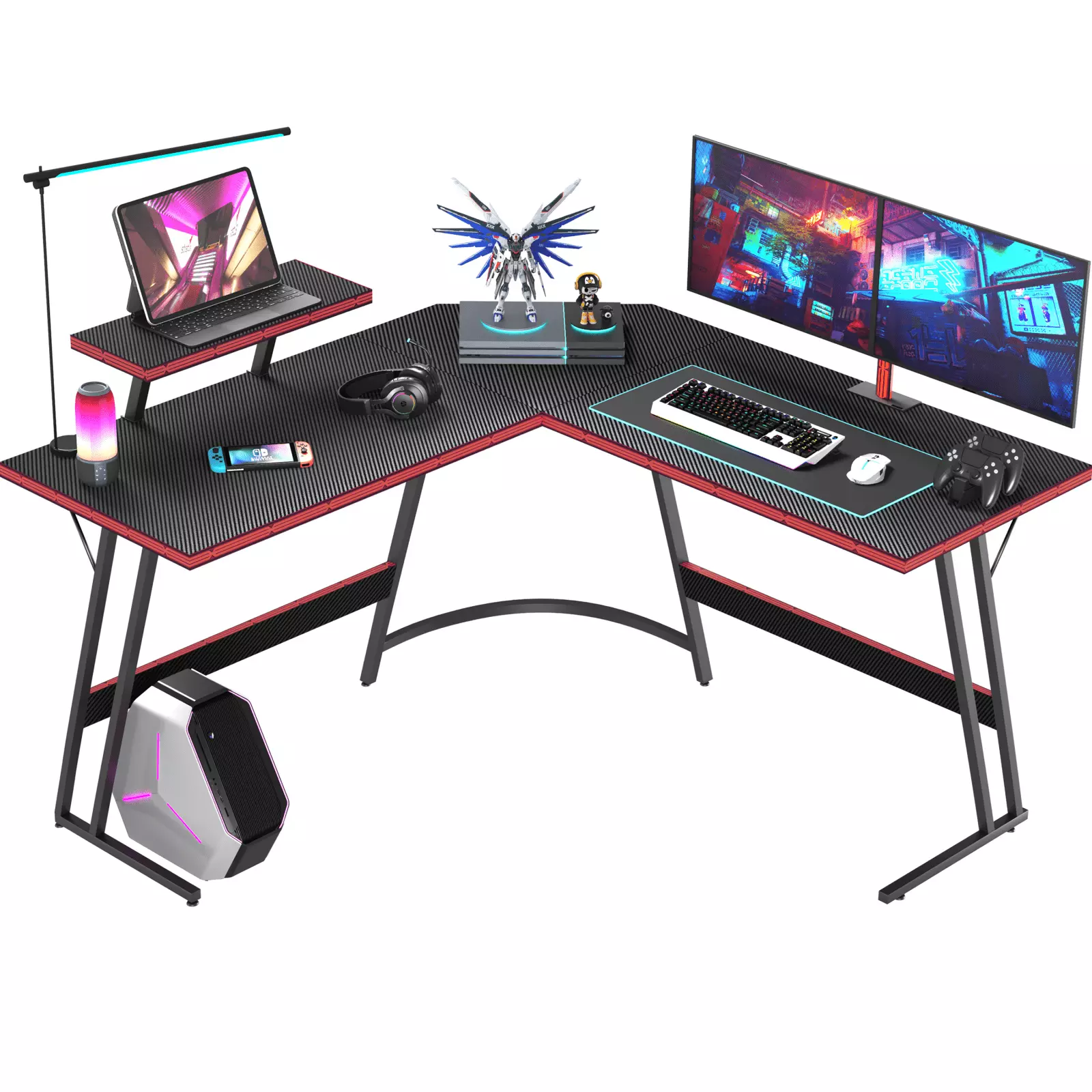 51-Inch L-Shaped Corner Office Desk Detachable Monitor Riser Sleek Black Design FHWM2