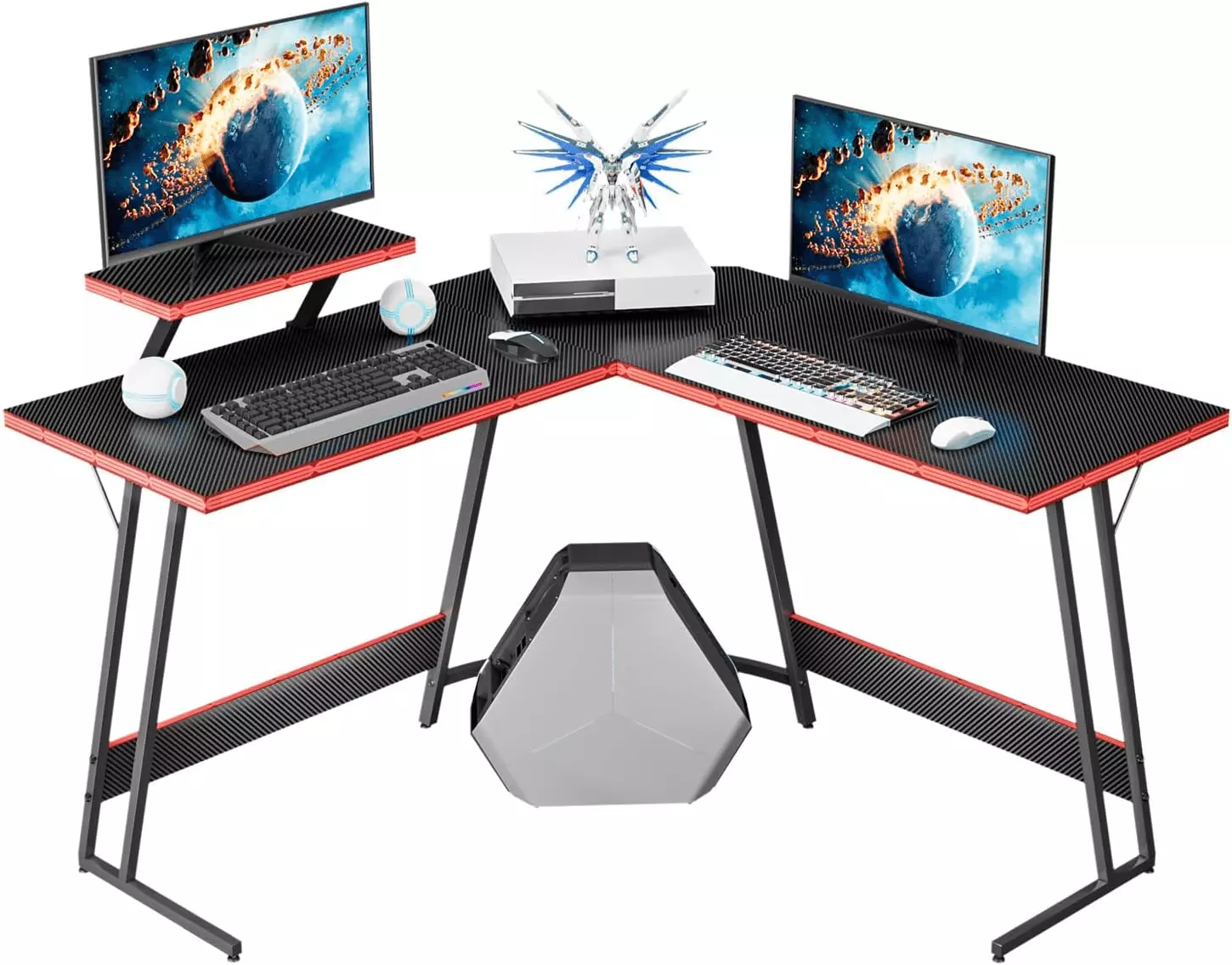 Homall L Shaped Gaming Desk Computer Corner PC Desk Large Monitor Riser Stand Black 47 Inch FHWMCCL
