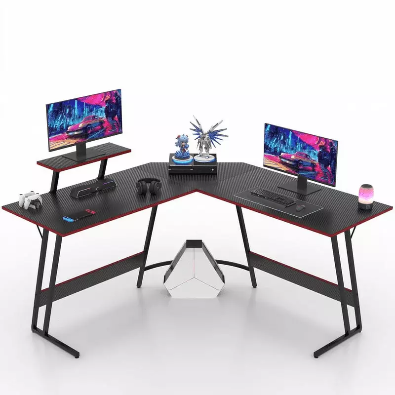 Homall L-Shaped Gaming Desk 66 Inches Corner Office Desk Monitor Riser Black