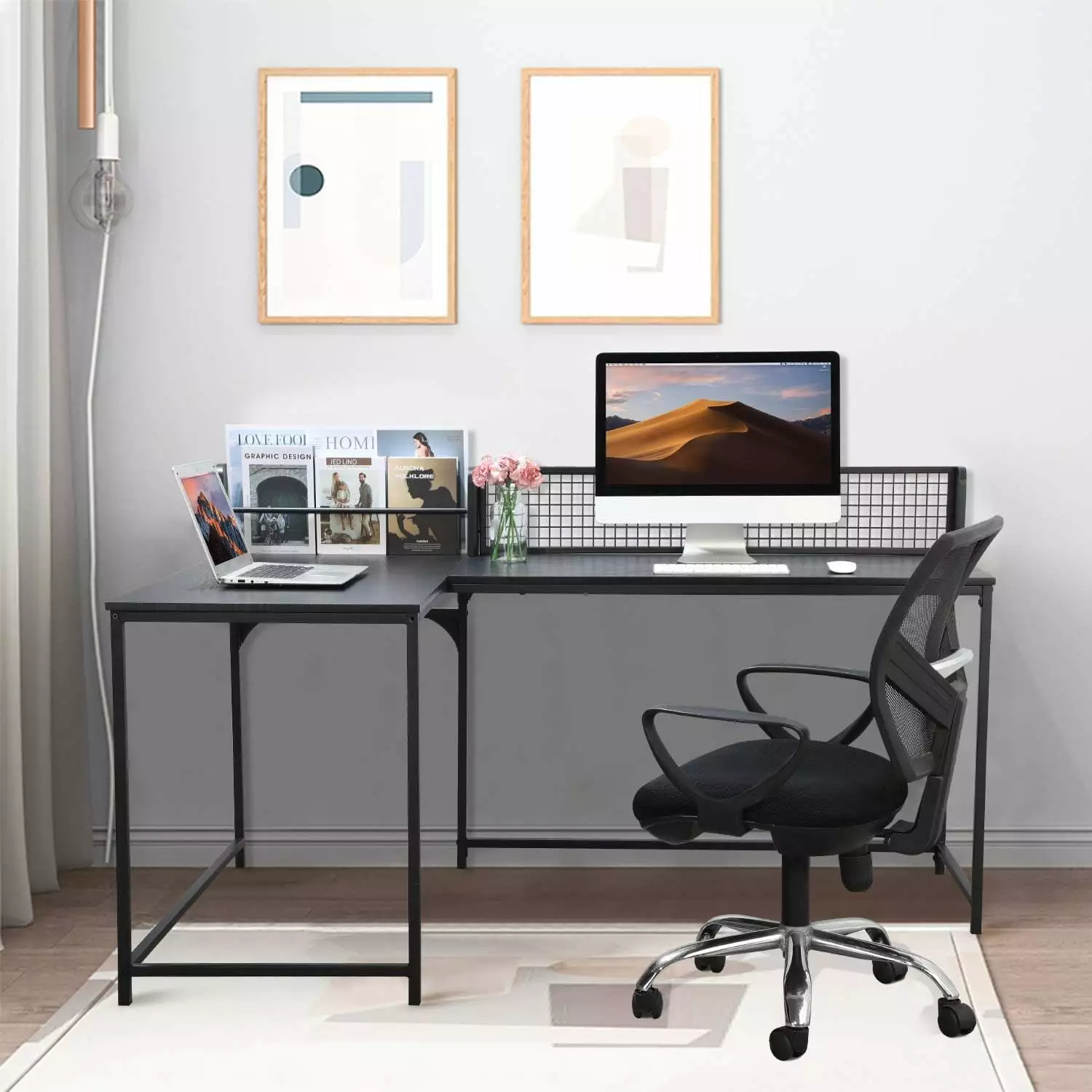 Corner Computer Gaming Desk L Shape Large Desktop Bezel Black Home Office Workstation Homylin