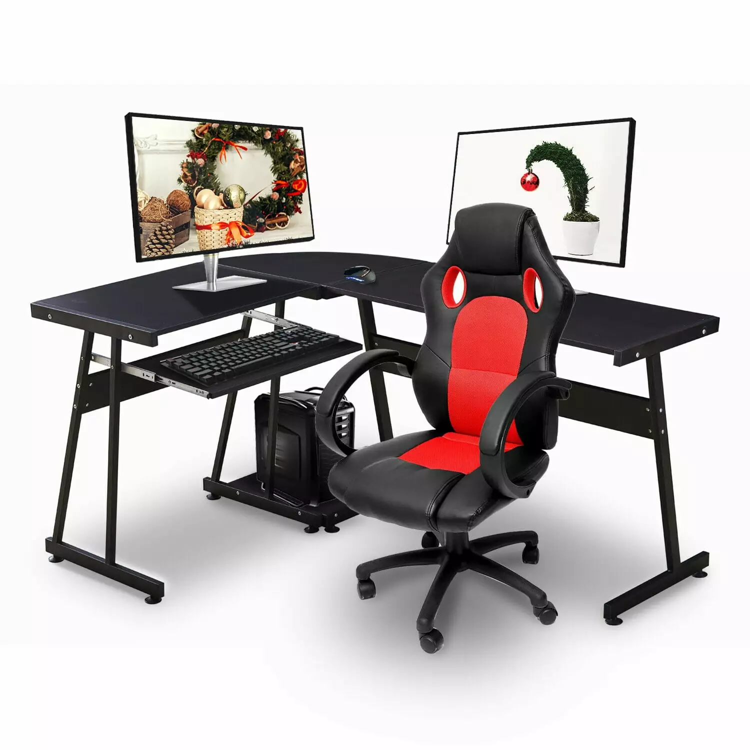 Ivinta L-Shaped Corner Desk Black Gaming Desk Keyboard Tray Reversible Design Ivinta Furniture