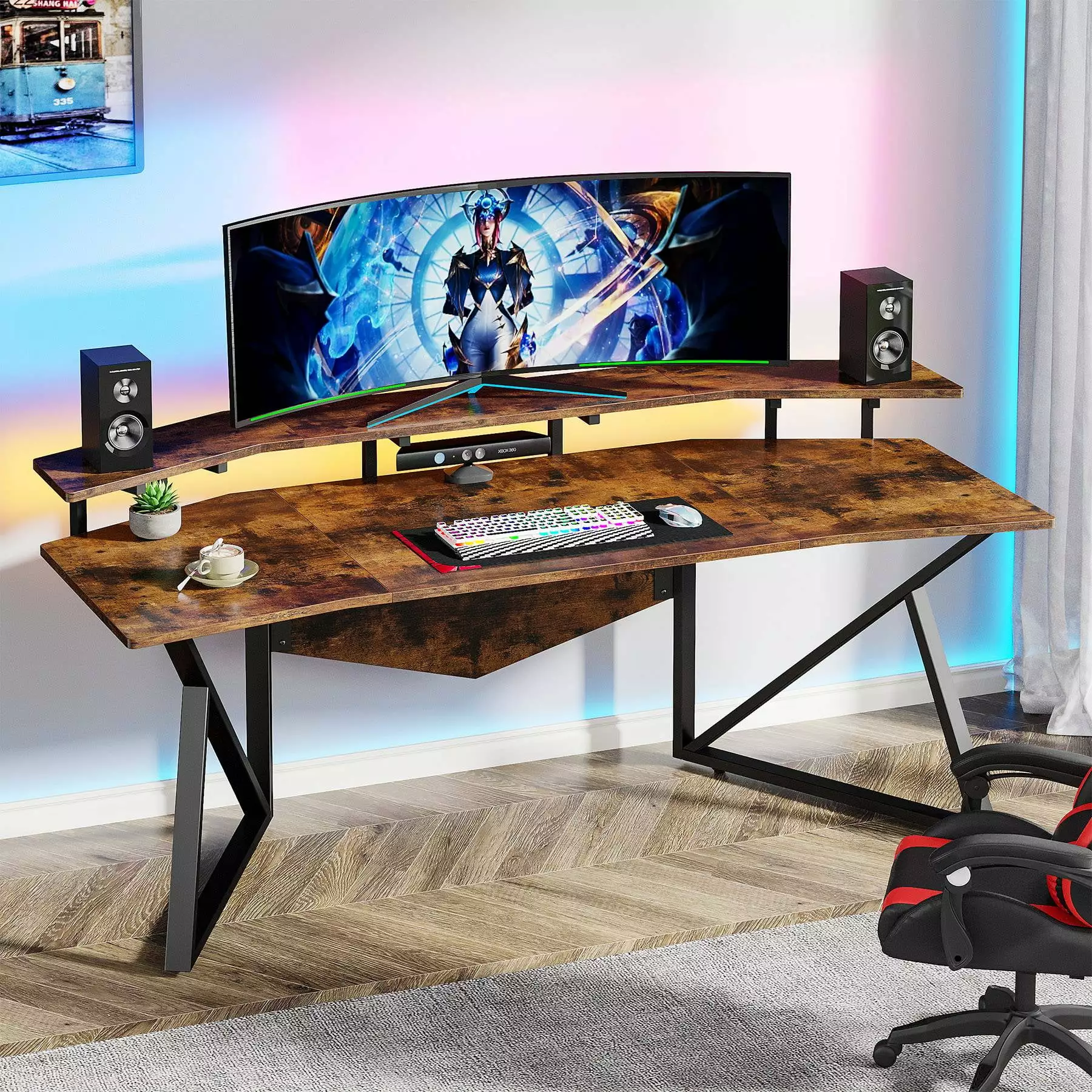 70.9 Computer Desk Gaming Desk Monitor Stand Ergonomic Study Table SANSWOOD