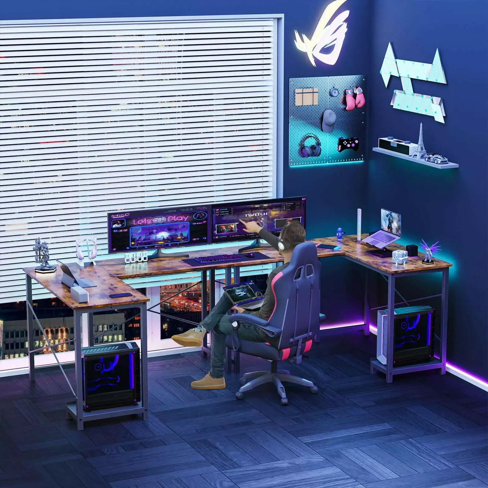 L Shaped Gaming Desk Brown - Sturdy and Spacious Gaming Desk SMHZ