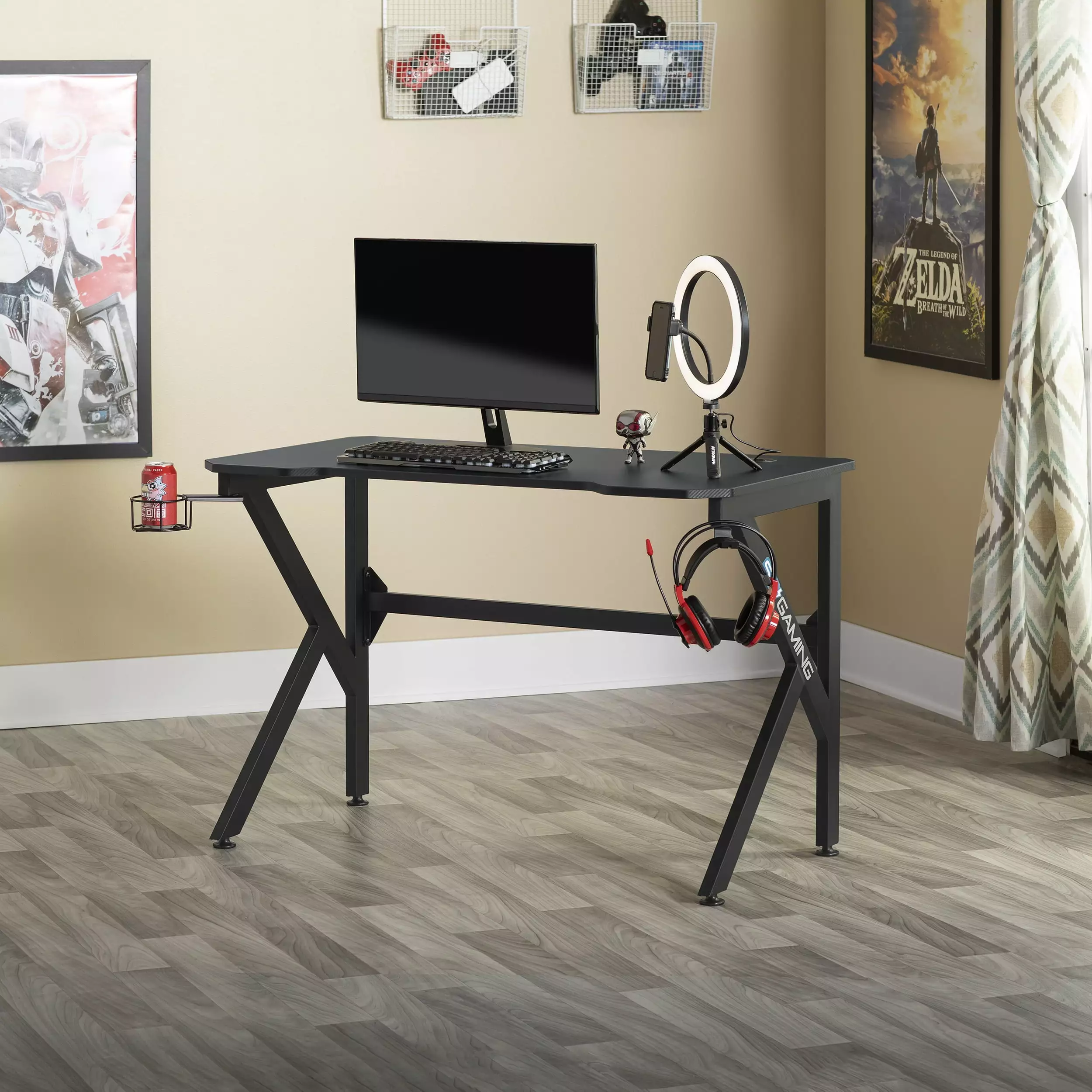 Studio Designs Saga Black Office Gaming Desk Charging Station Home Office