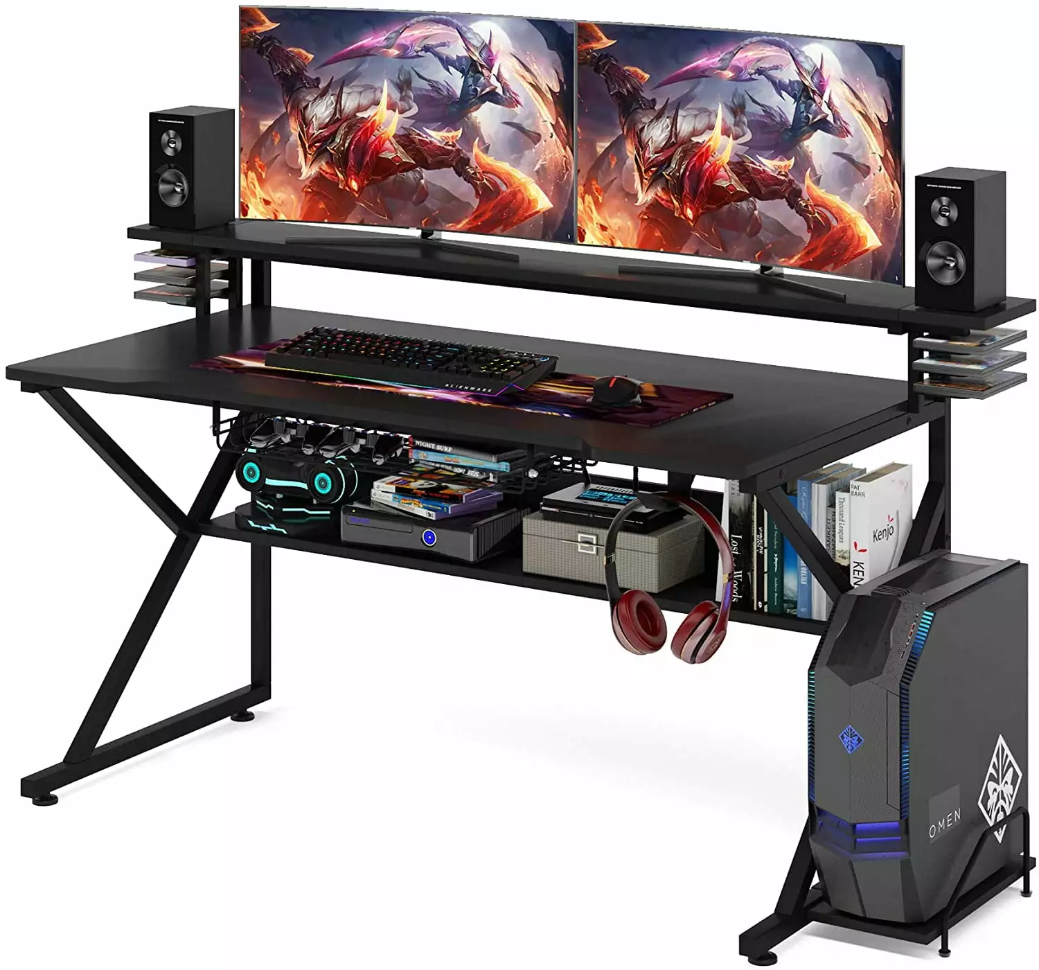 Tribesigns Gaming Desk Storage Shelf and Monitors Shelf 47 inches PC Computer Desk Home Office Table Gamer Workstation CPU...