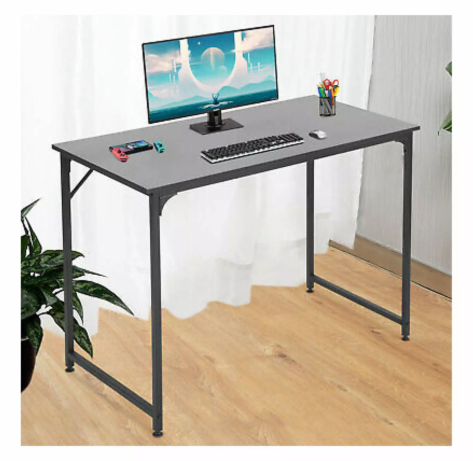 WANCQ Computer Desk Home Office Desk 40 Inches Gaming Desk PC Wood and Metal Black Workstation