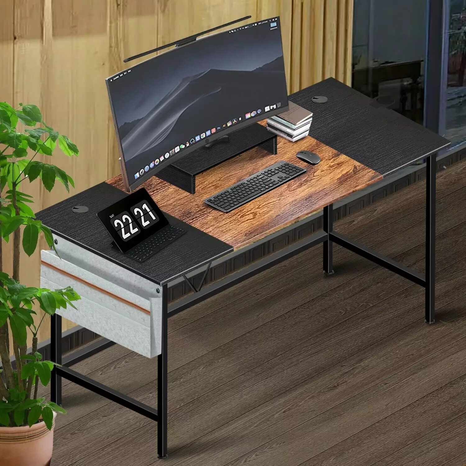55 Inch Gaming Computer Desk Monitor Stand RGB Light Large Workstation Home Office Desk Storage Bag and Iron Hook Wholefire