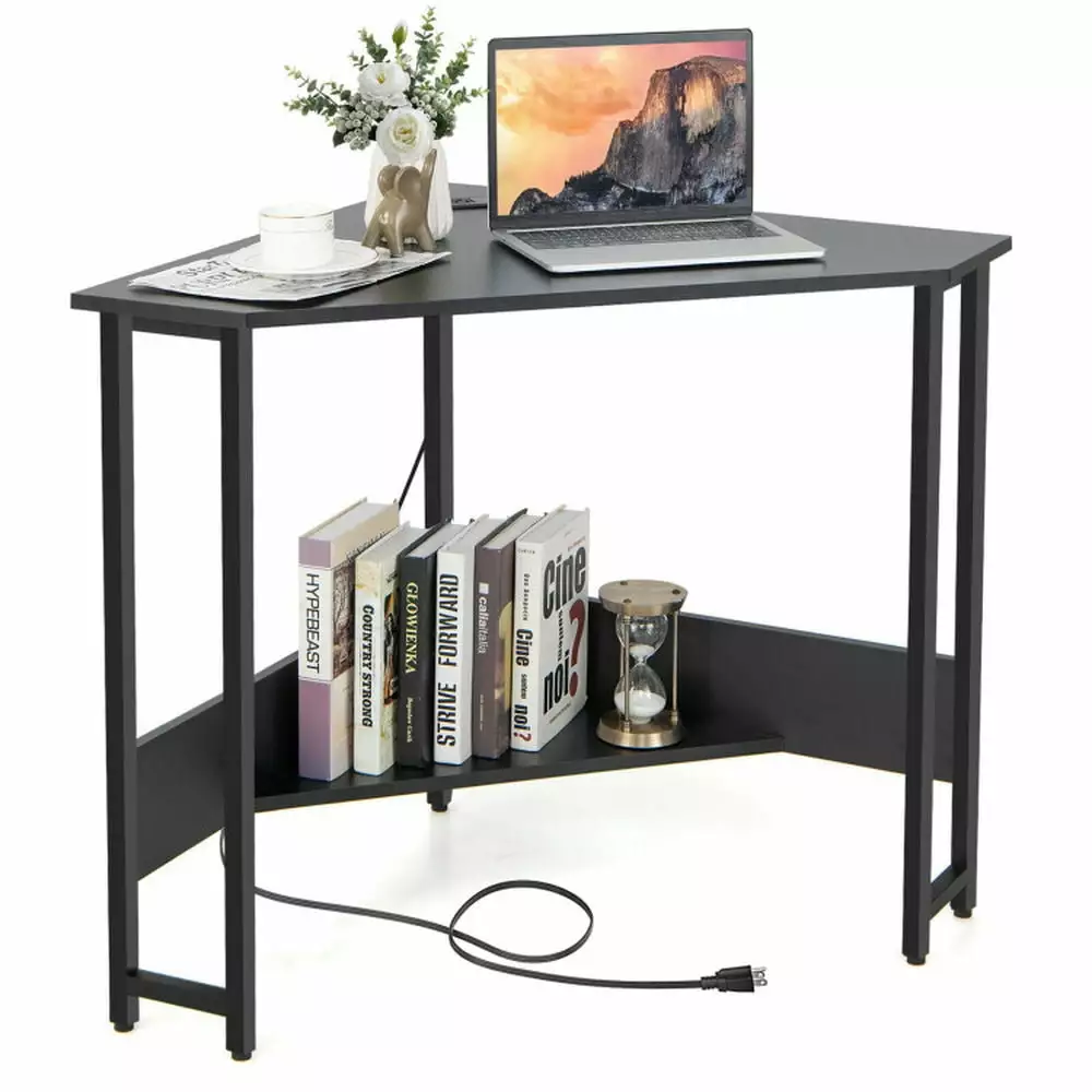 Yardi Yard Triangle Computer Corner Desk Charging Station Black Gaming Desk