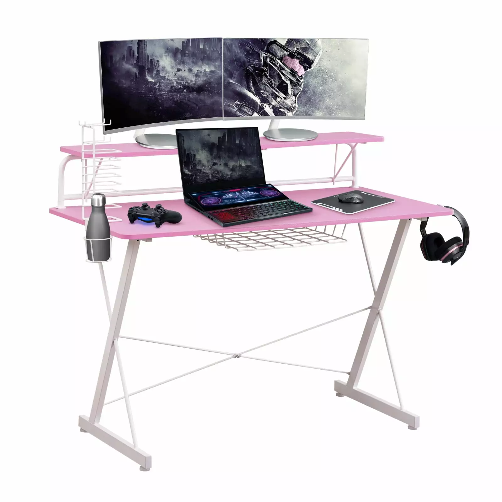 Carbon Home Desk Shelving Gaming Desk Home Office Pink YOJIAHH