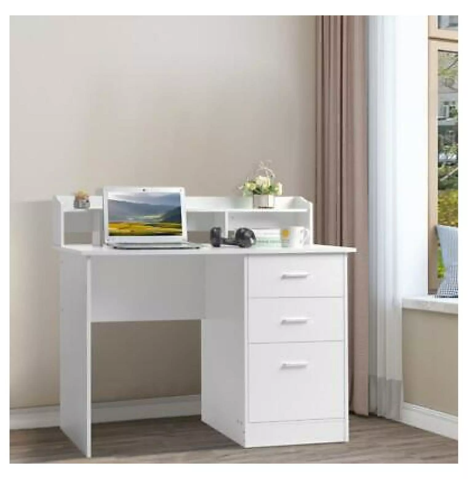 ZHANGHU Computer Desk Home Office Gaming Table 3 Drawers Writing Work Desk