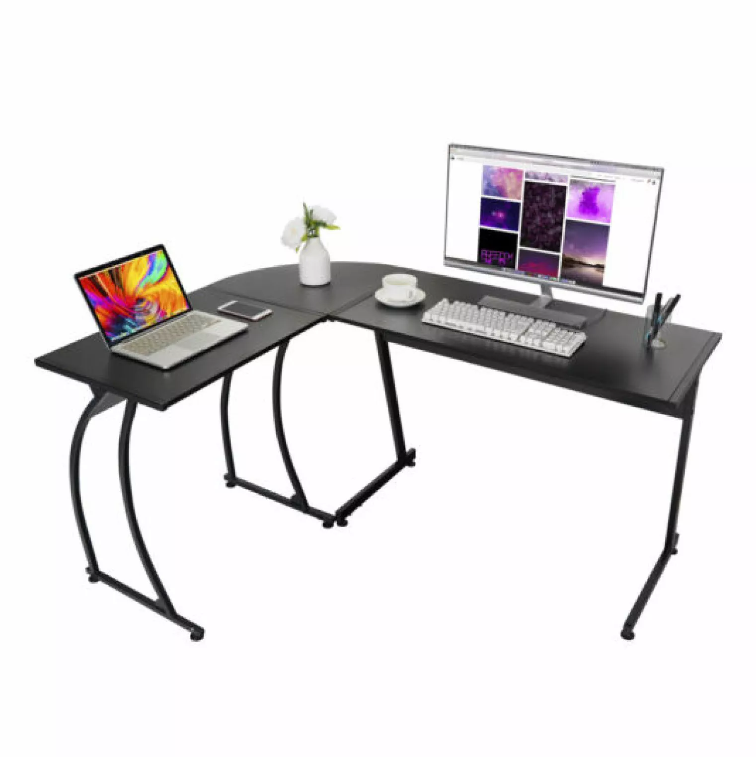 ZHANGHU 58 L Shaped Gaming Desk Corner Computer Desk Writing Table Black