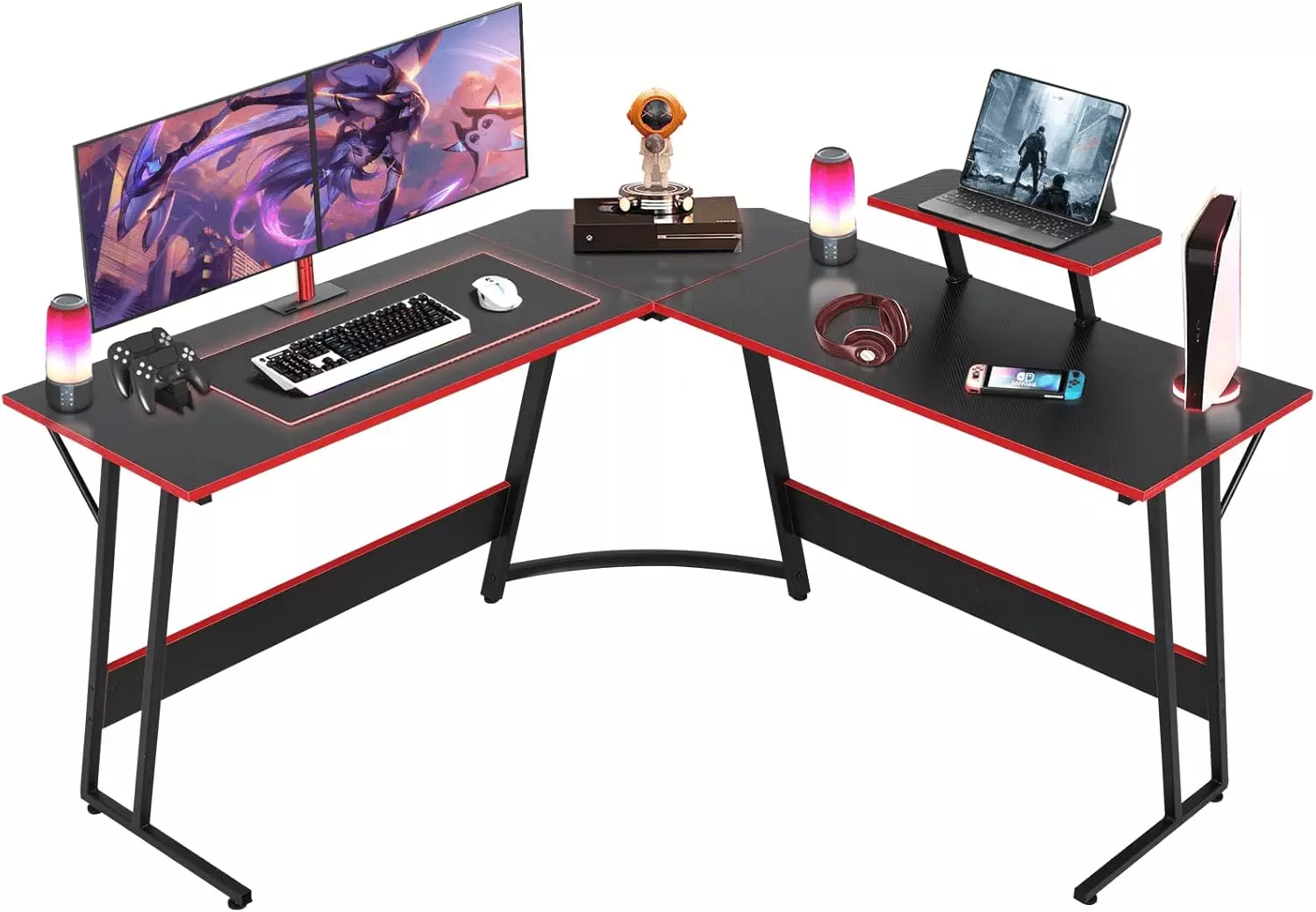 ZSHLWM 51-Inch L-Shaped Gaming Table Bedroom Computer Desk Removable Monitor Stand Carbon Fiber Black
