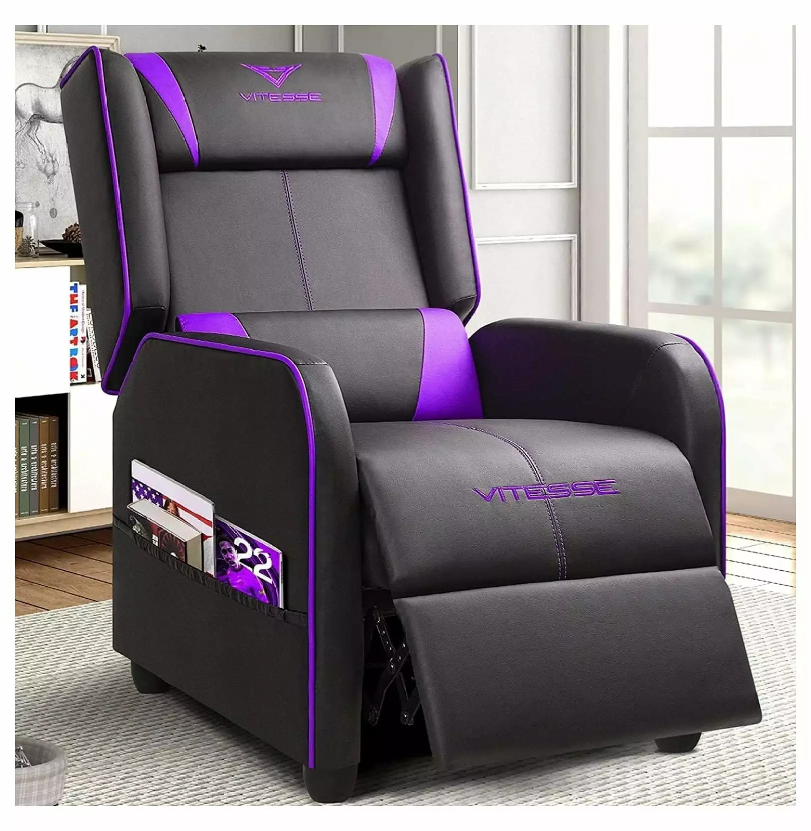 Superwum Vitesse Gaming Recliner Chair Racing Single Ergonomic Lounge Sofa Modern PU Leather Reclining Home Theater Seat P...