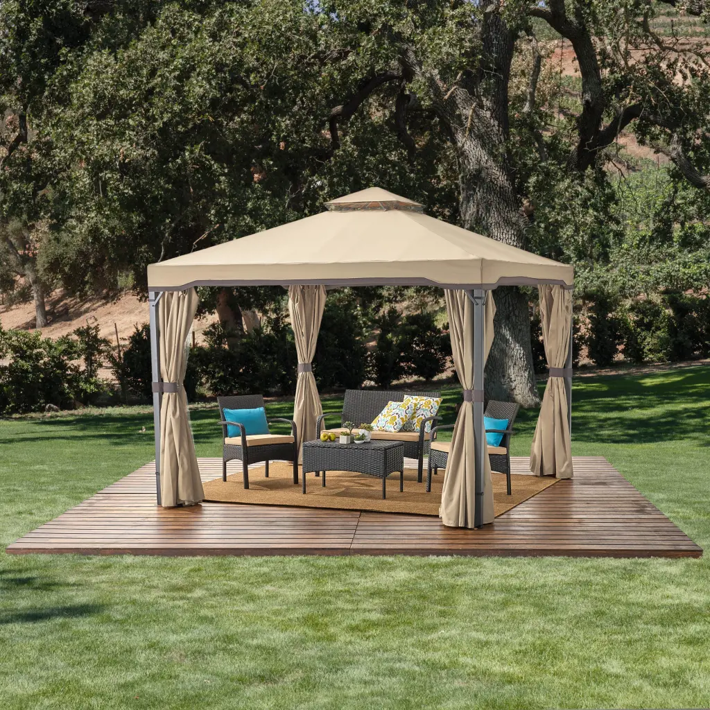 Skyline Gazebo Beige Iron Outdoor Patio Cover nh-kisa