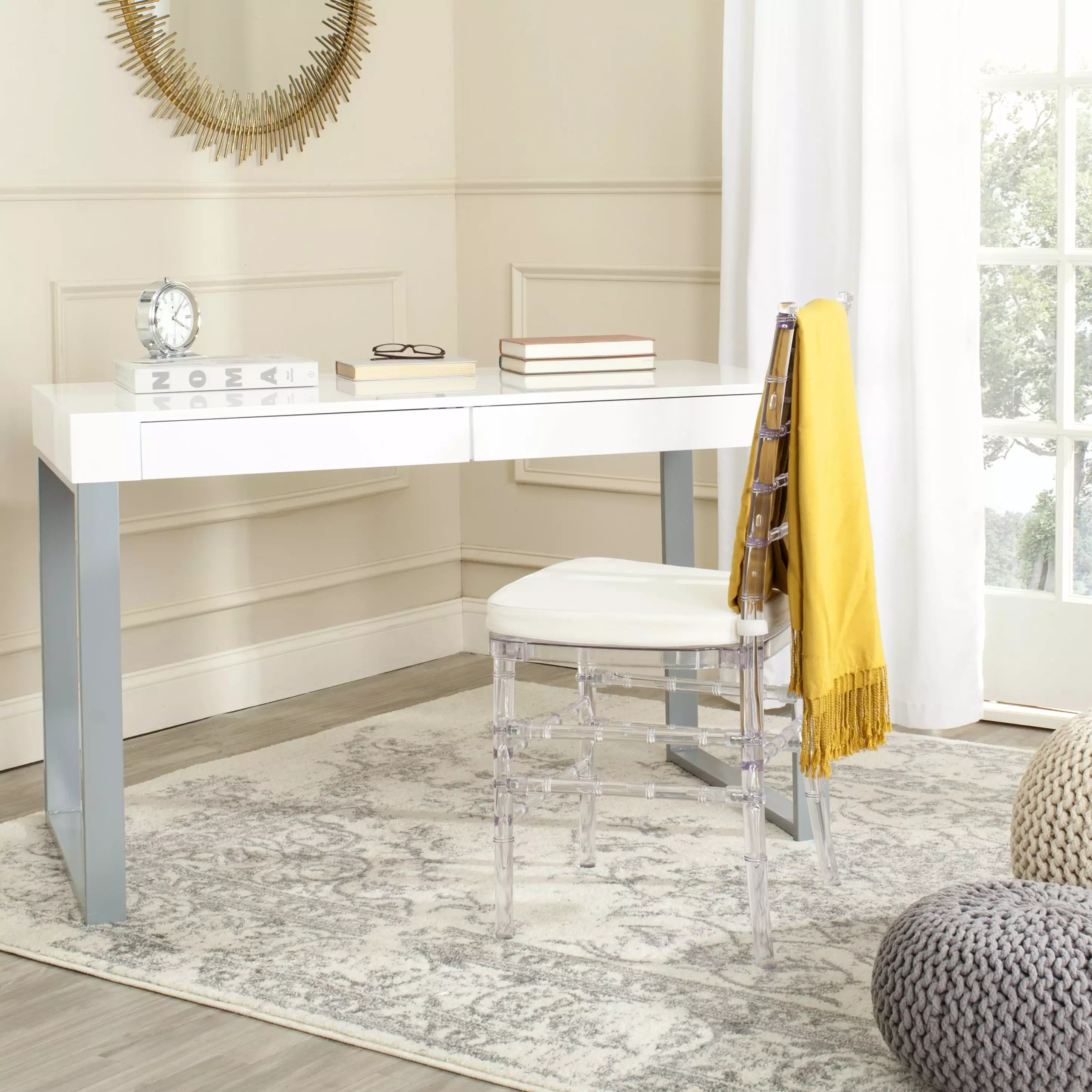 SAFAVIEH Barton Modern Glam Lacquer Writing Desk White Finish