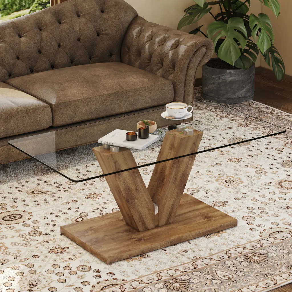 Modern Minimalist Style Coffee Table Transparent Tempered Glass Top droom w-1151