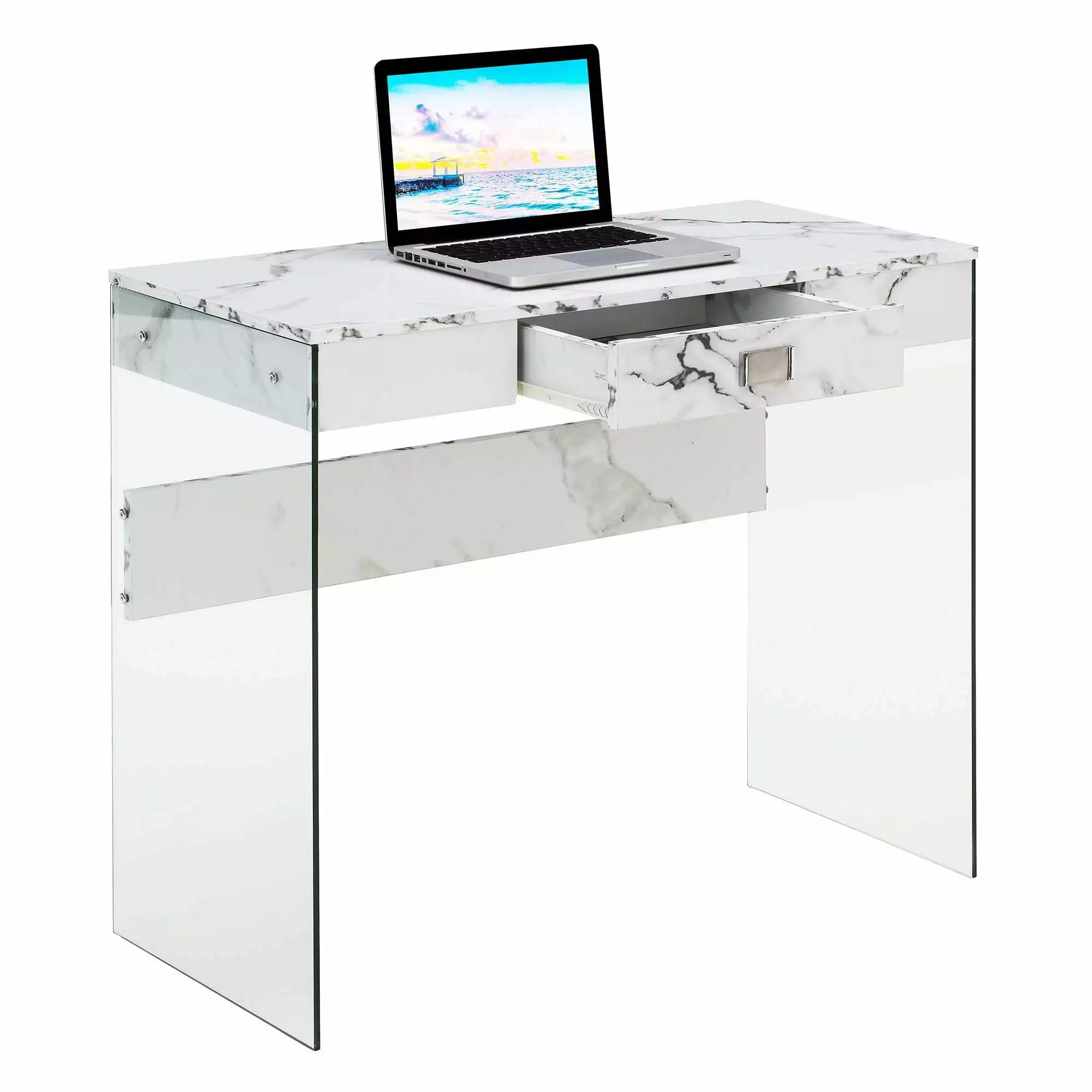 Ergode SoHo 36 Inch Glass Desk 1 Drawer Modern Office