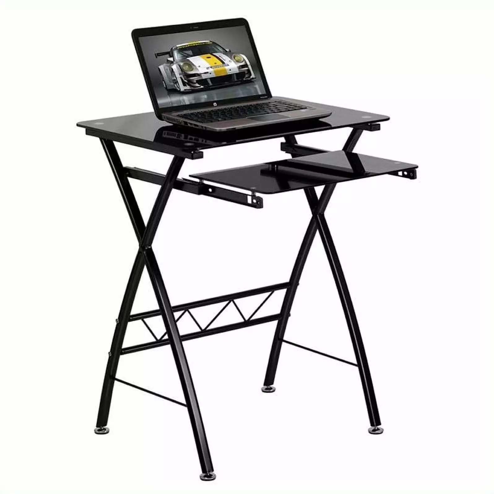 Kingfisher Lane Tempered Glass Top Computer Desk - Black Sleek Modern Design