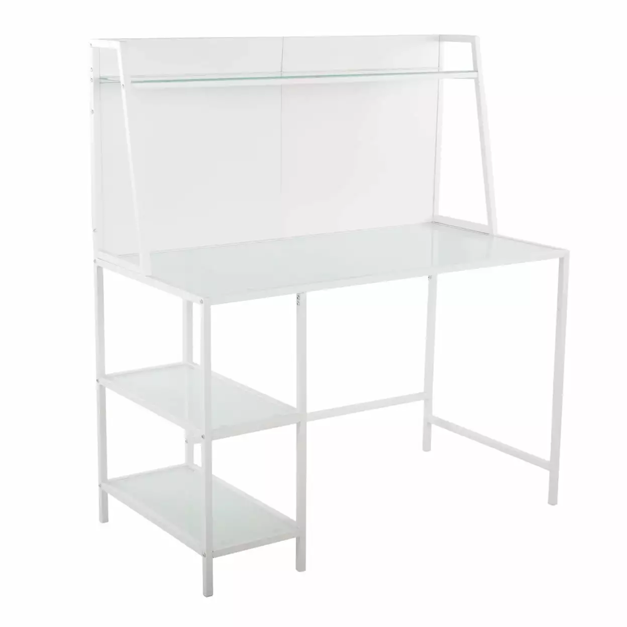 Geo Tier Contemporary Office Desk White Metal and Frosted Glass - Modern Glass Top Desk Office LumiSource