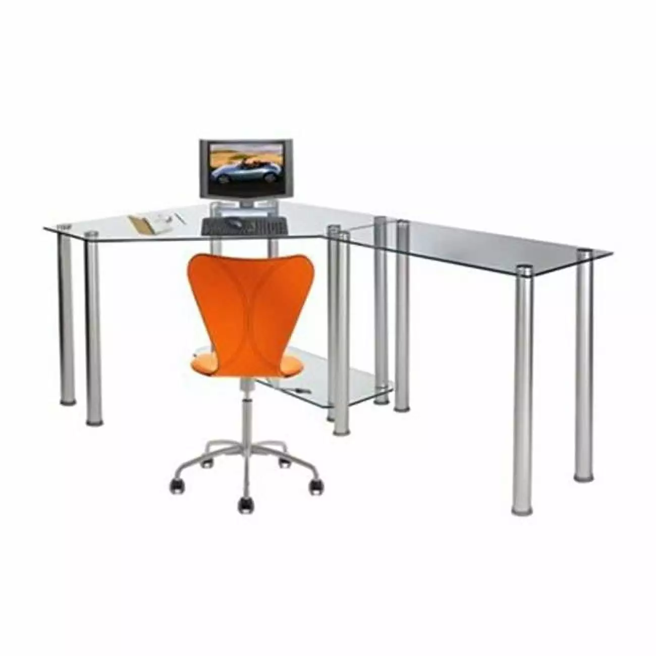 RTA Home and Office CT-013R Clear Tempered Glass Corner Computer Desk Right Extension Table
