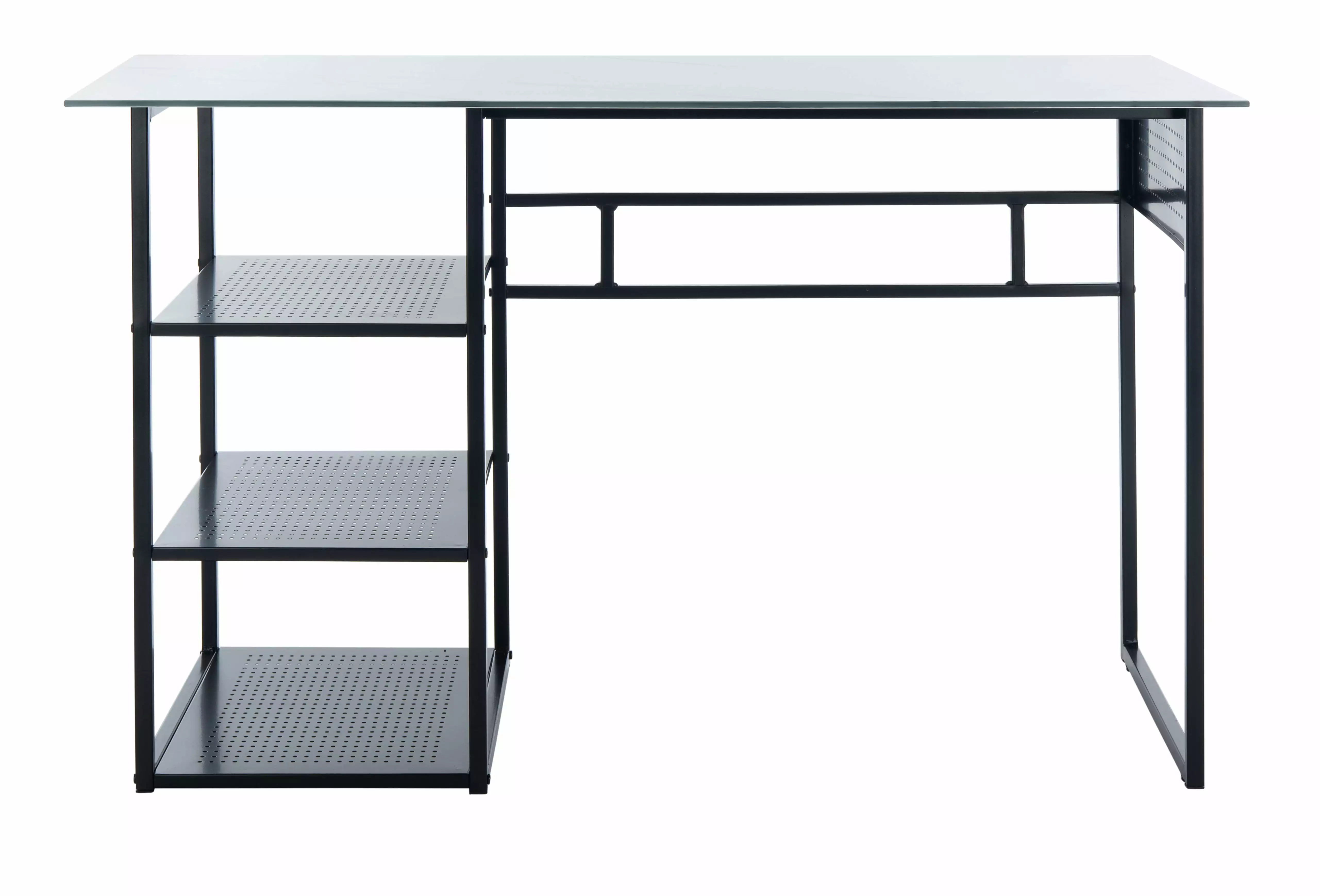 SAFAVIEH Xyla White Marble Glass Black Writing Desk 47.2 W x 21.7 D x 29.5 H
